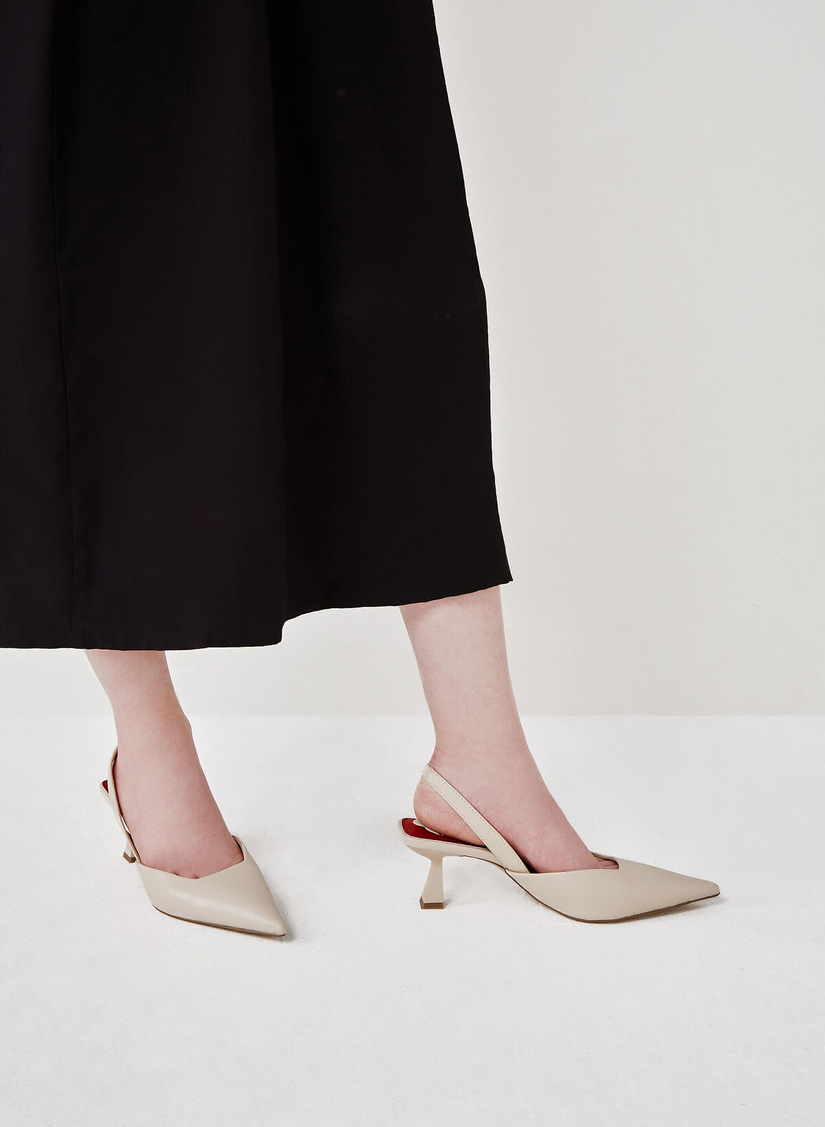 Slingback Heel Pointed Toe Pumps - HIG 0590 - Cream - vascara.com