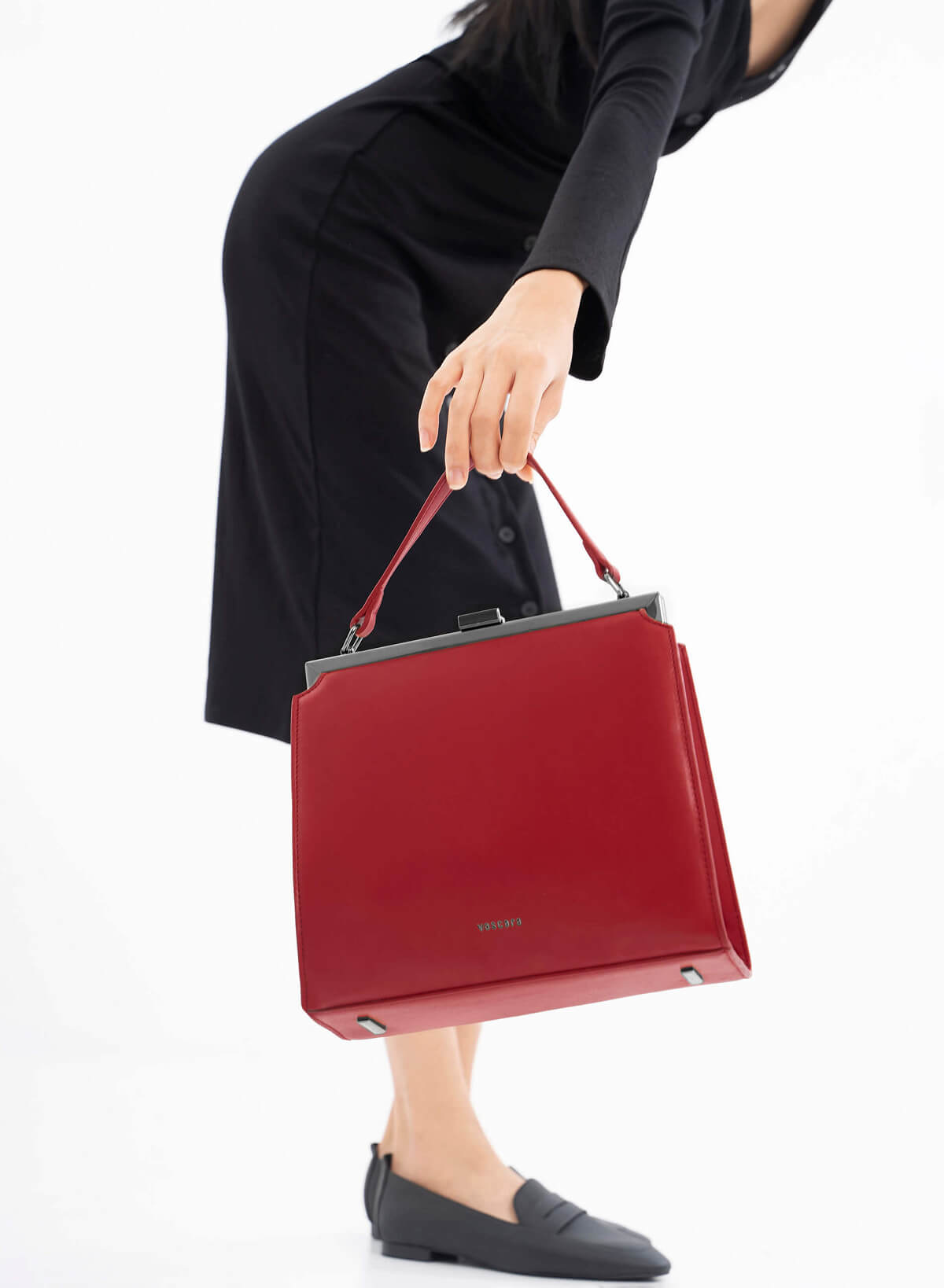 Hinged Frame Metal Clasp Premium Tote Bag - TTE 0083 - Red - vascara.com