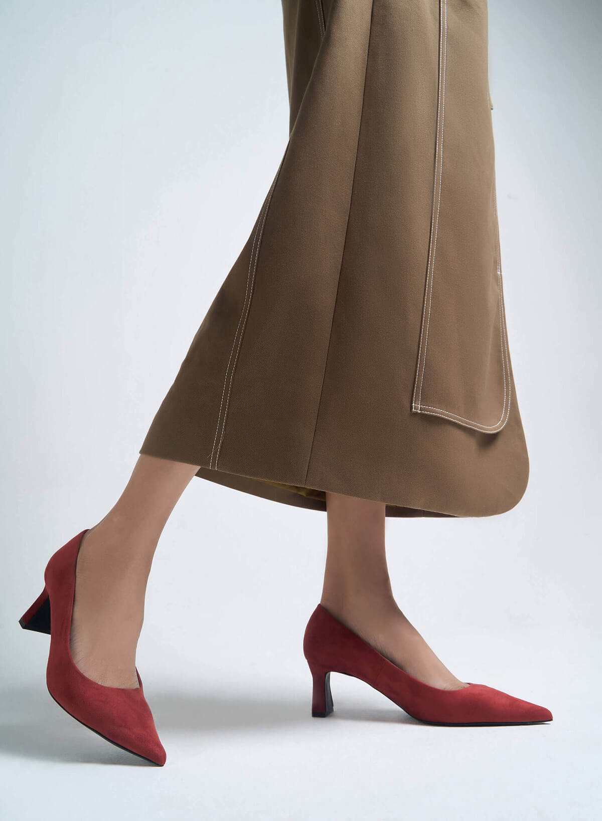 Spool Block Heel Pointed Toe Pumps - HIG 0542 - Bordeaux - vascara.com