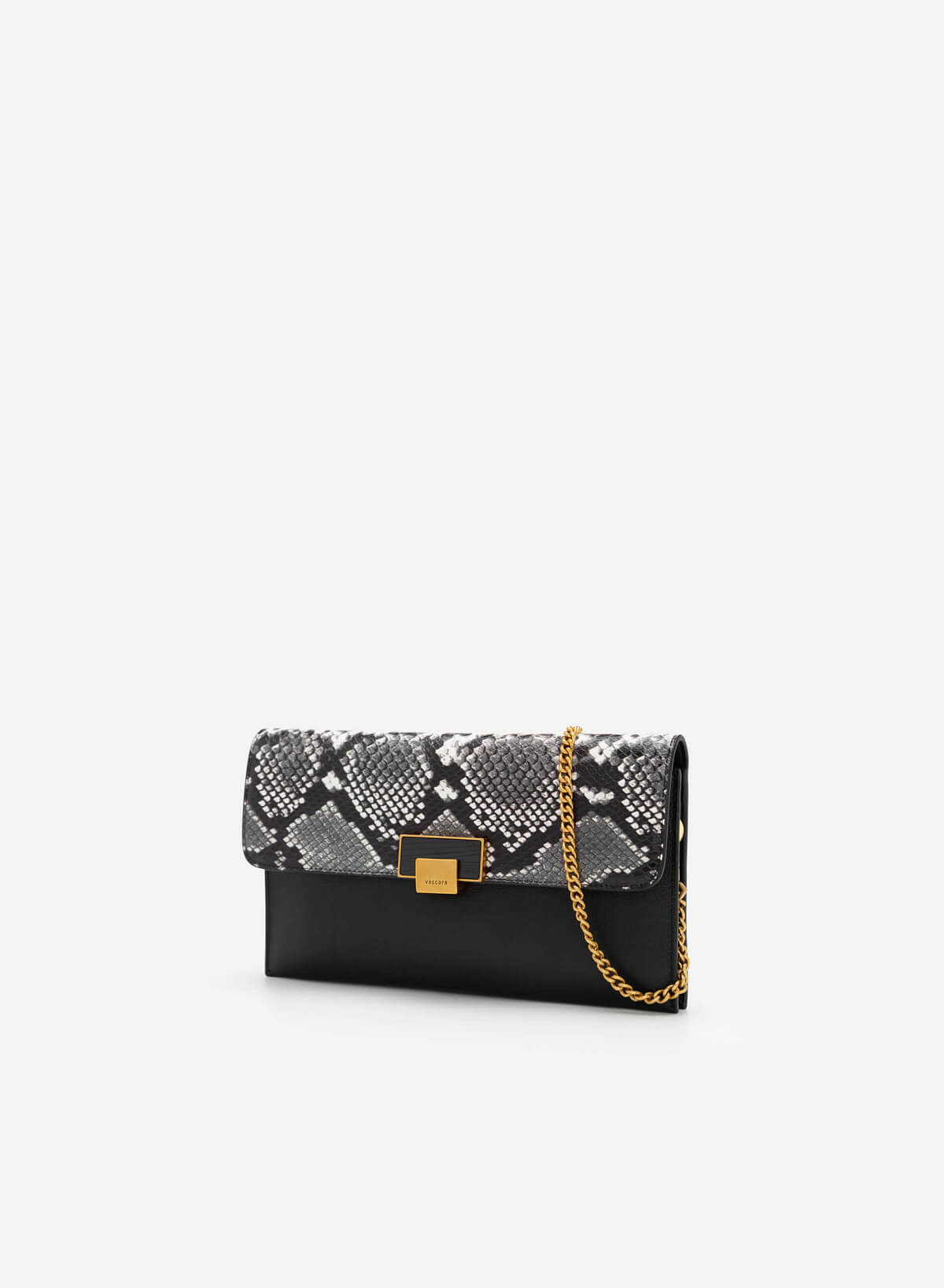 Snake Print Flap Clutch - CLT 0094 - Black - vascara.com