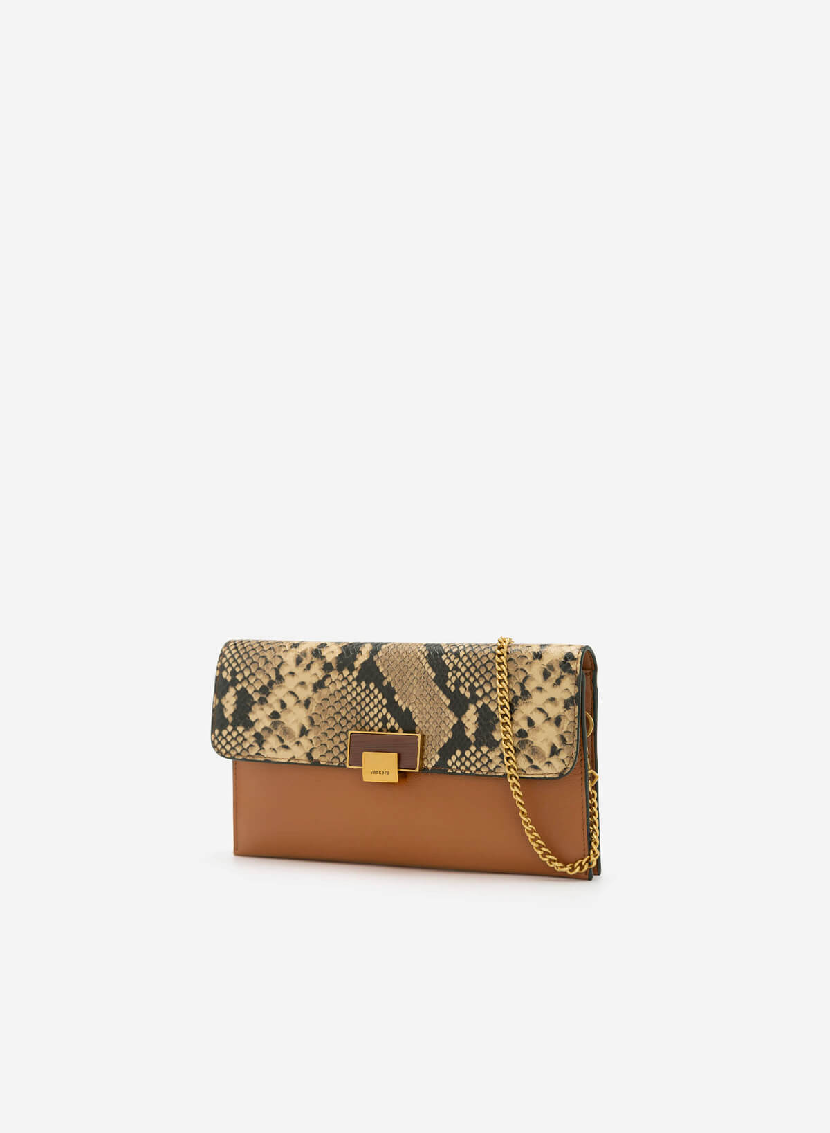 Snake Print Flap Clutch - CLT 0094 - Brown - vascara.com