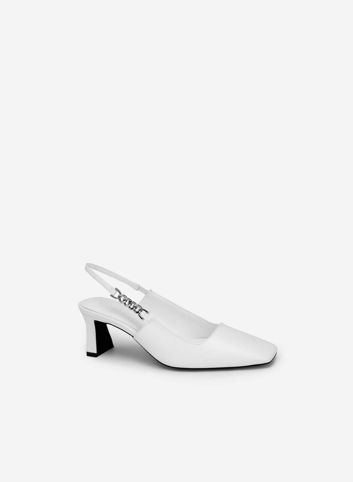 Lizard-effect Chain Link Décor Slingbacks - HIG 0564 - White - vascara.com