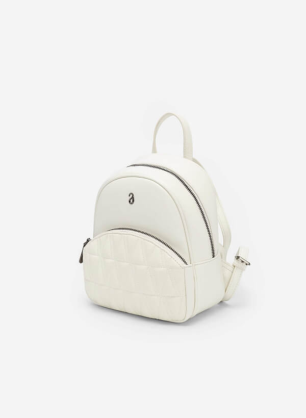 Geometric-Pattern Quilted Mini Backpack - BAK 0183 - White | VASCARA