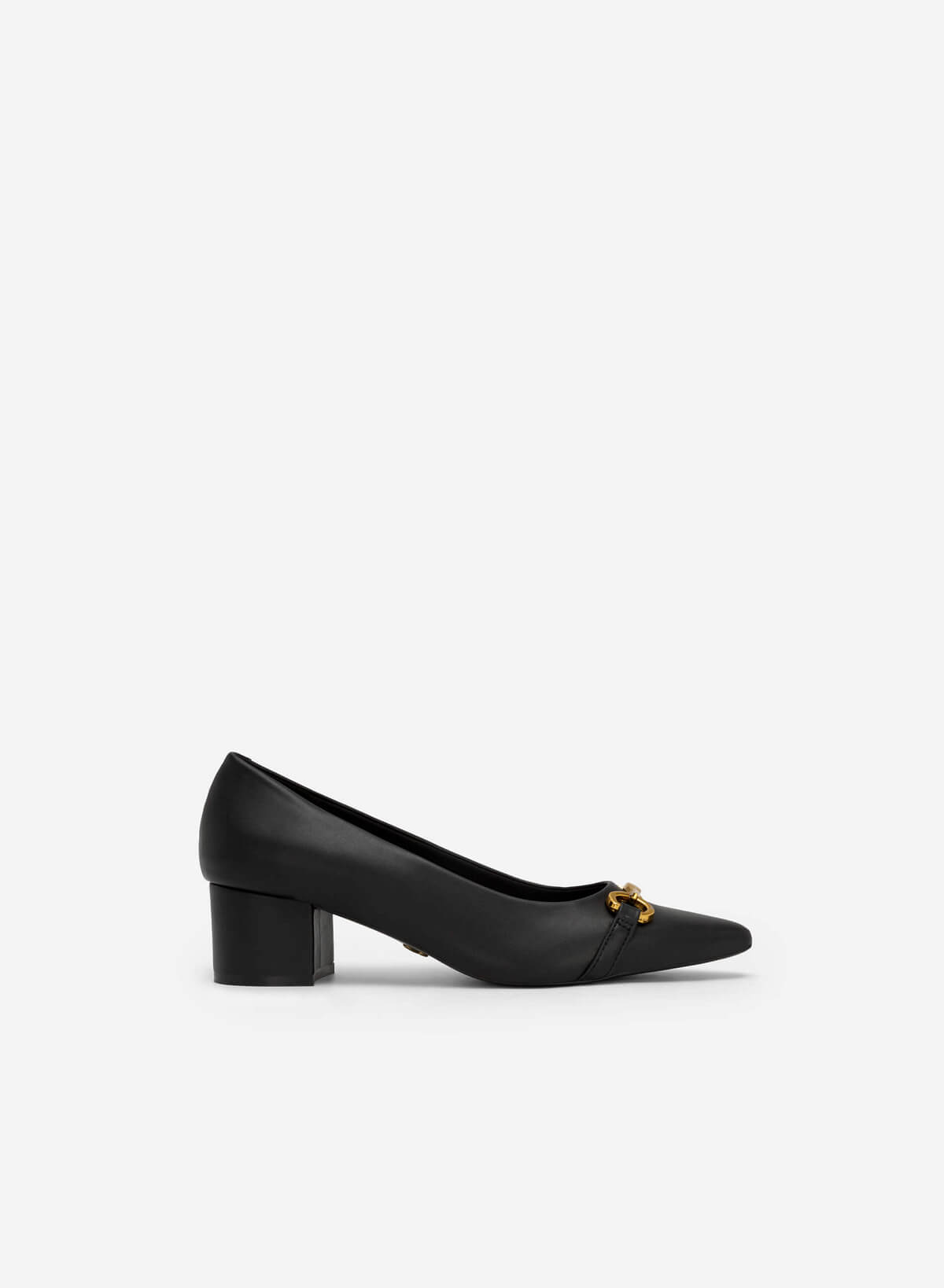 Gold Lock Décor Pointed Toe Pumps - HIG 0552 - Black - vascara.com