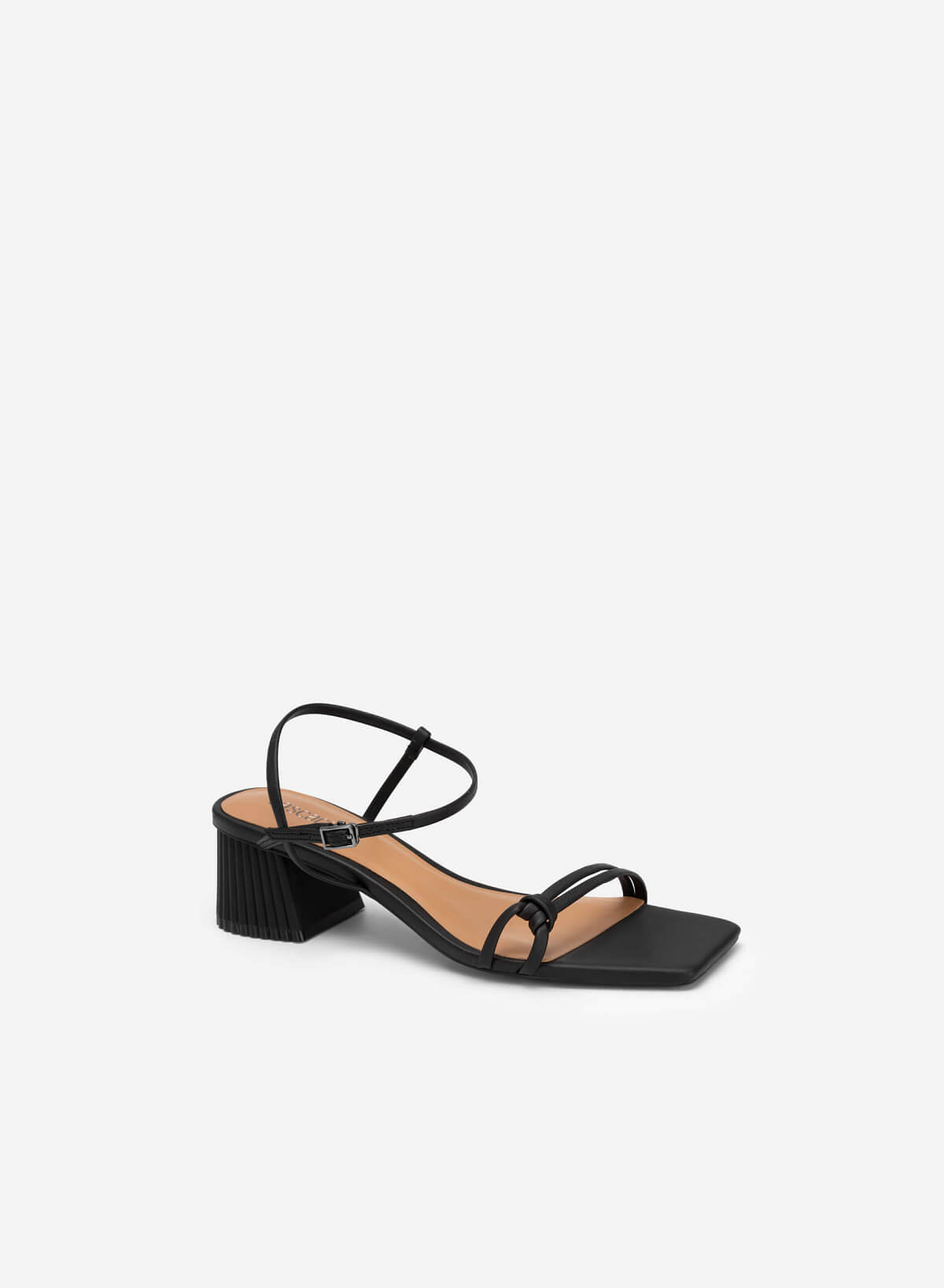 Knot Front Strap Block Heel Sandals - PUM 0727 - Black - vascara.com