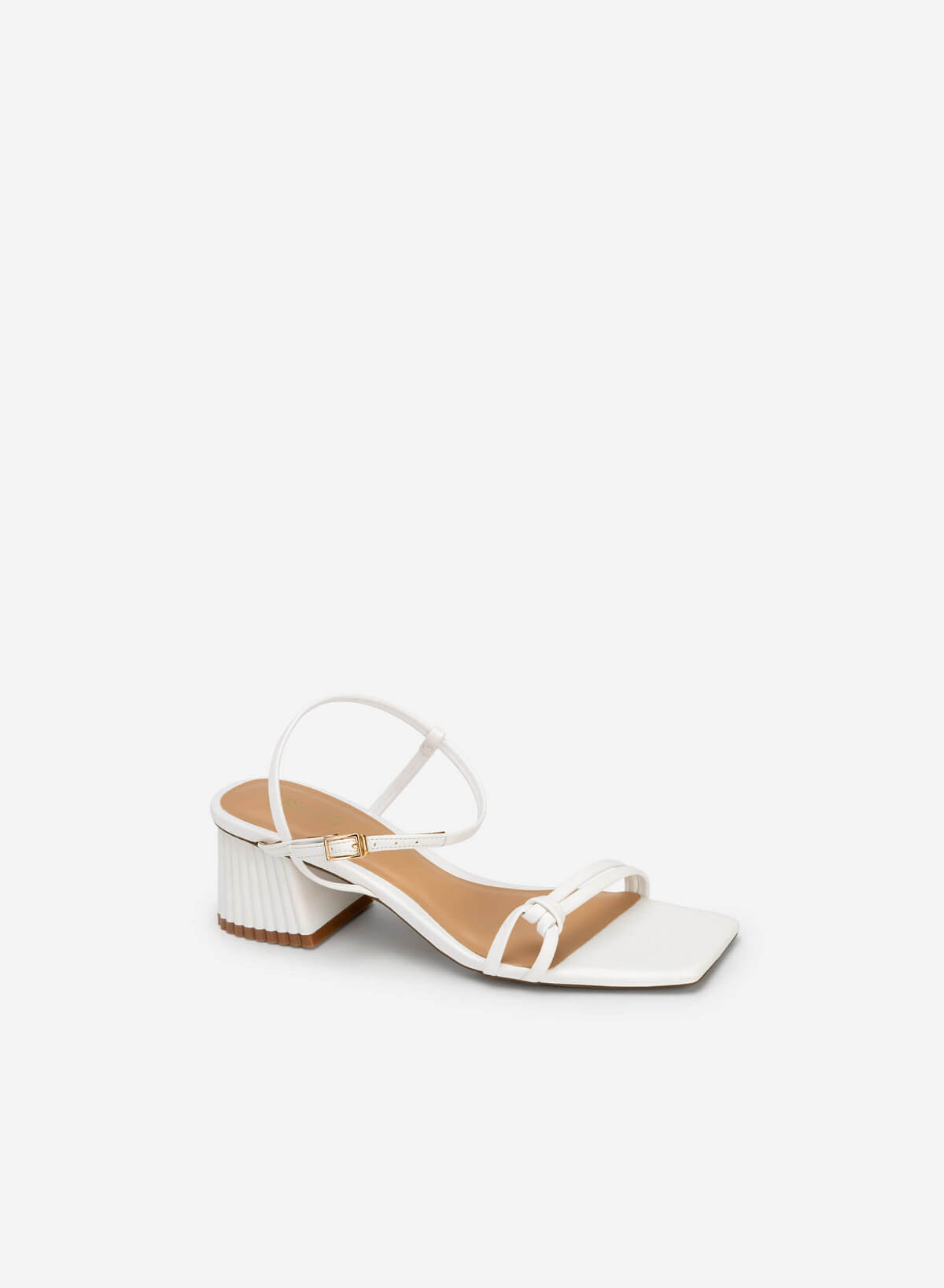 Knot Front Strap Block Heel Sandals - PUM 0727 - White - vascara.com