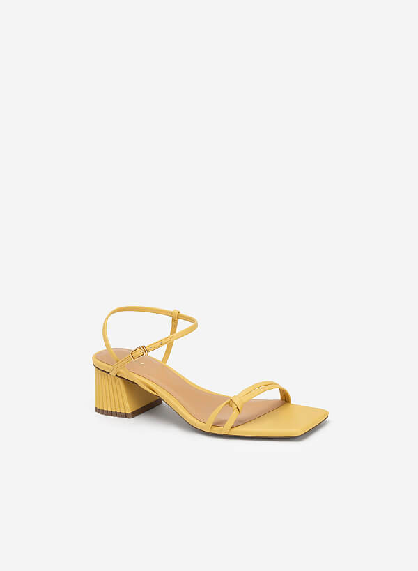 Knot Front Strap Block Heel Sandals - PUM 0727 - Yellow | VASCARA