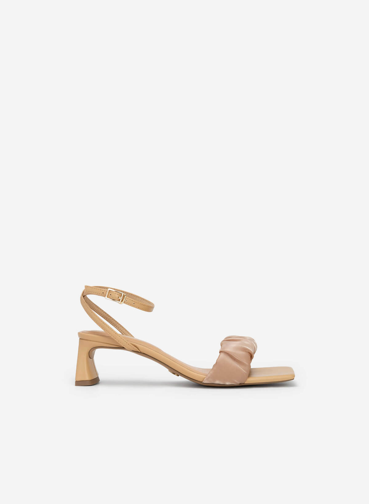 Ruched Mesh Front Strap Ankle Strap Sandals - PUM 0733 - Beige - vascara.com