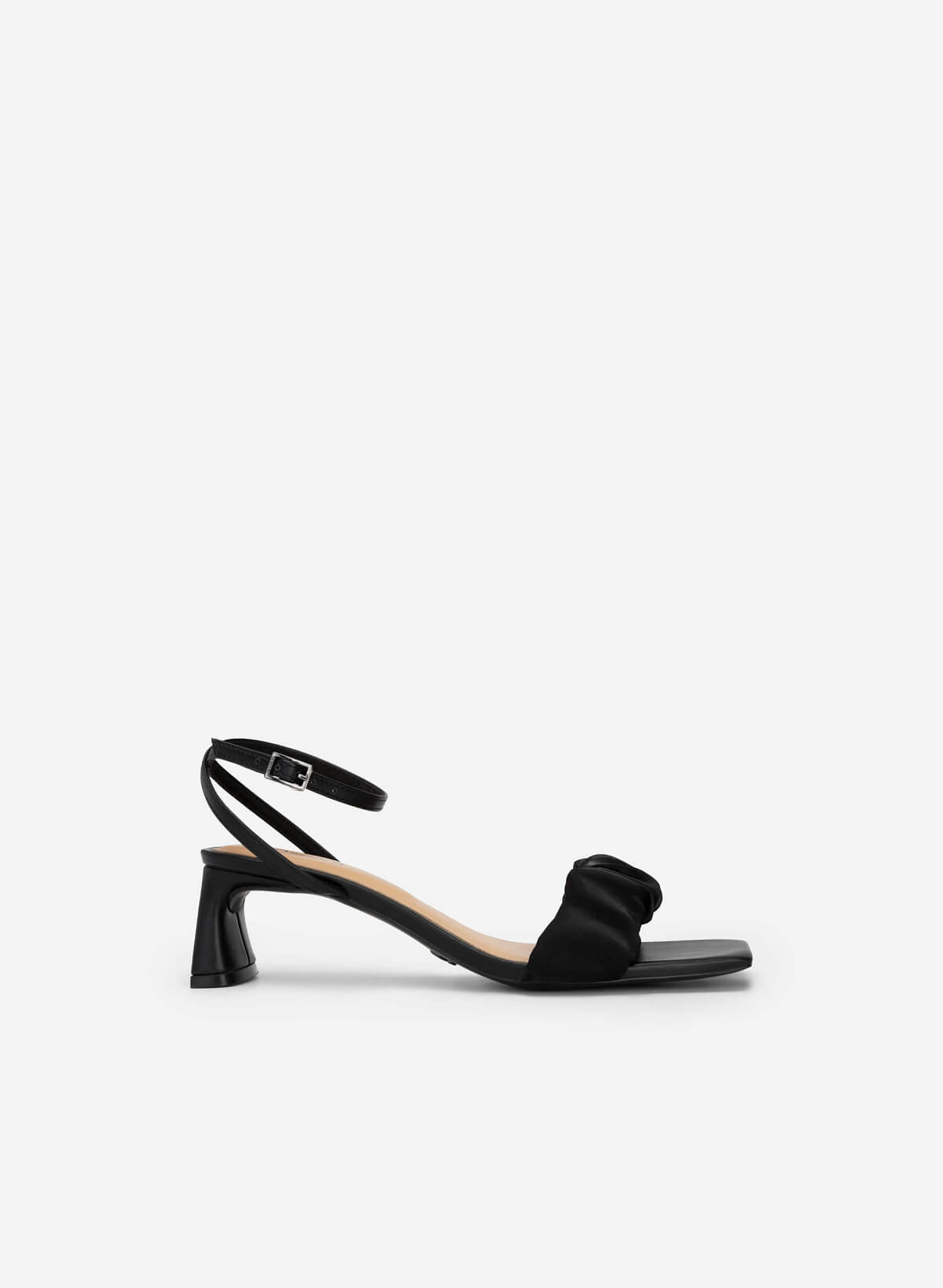 Ruched Mesh Front Strap Ankle Strap Sandals - PUM 0733 - Black - vascara.com