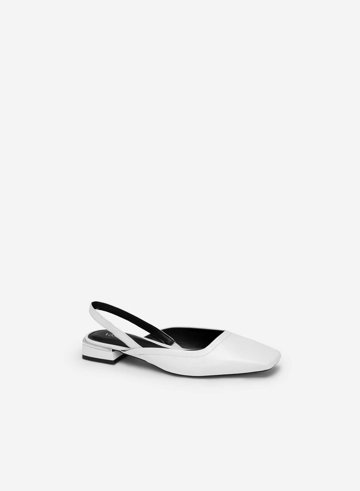 Metallic Edge Heel Square Toe Slingbacks - HIG 0559 - White - vascara.com