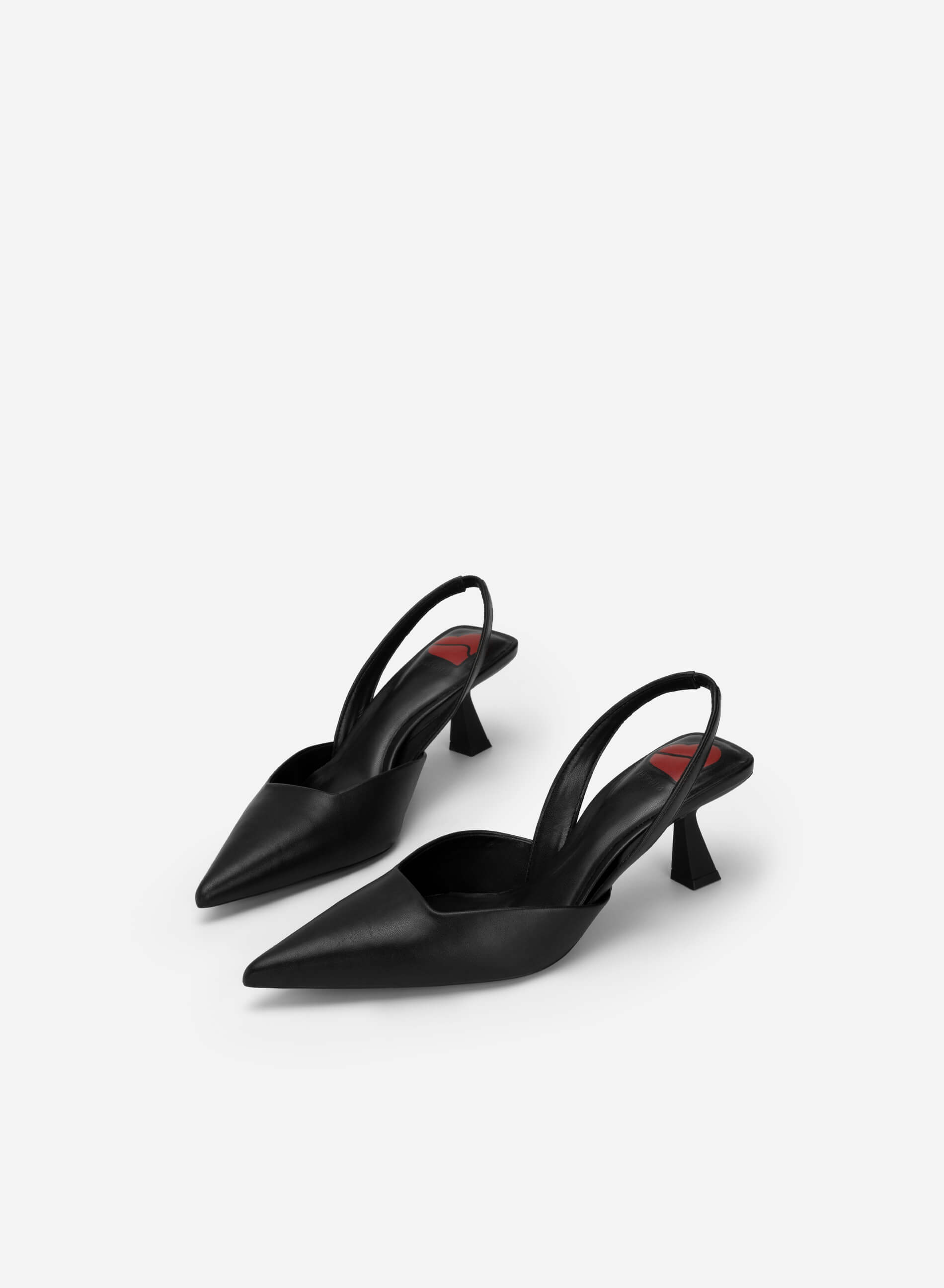 Slingback Heel Pointed Toe Pumps - HIG 0590 - Black