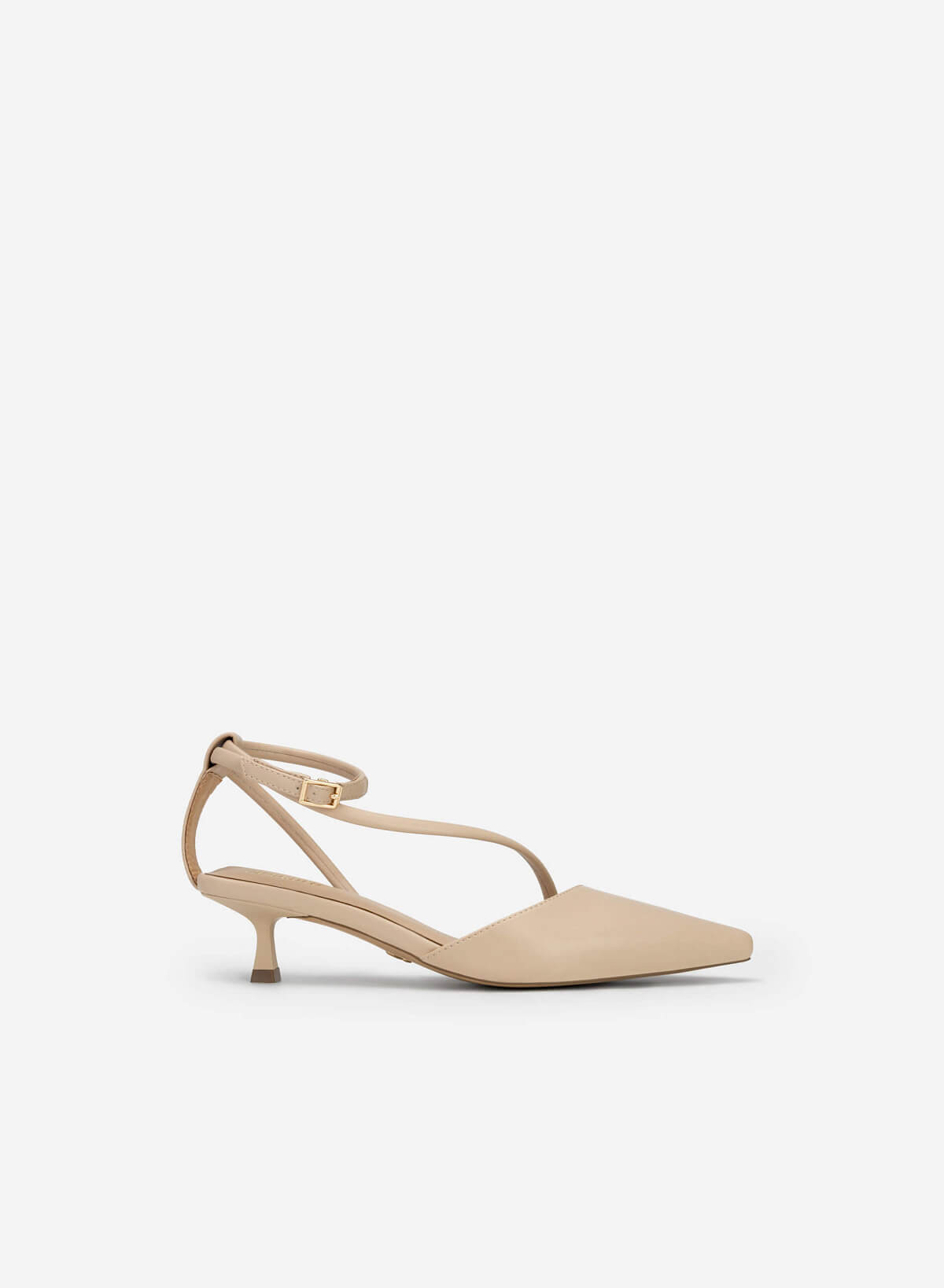 Cross Décor Ankle Strap Pointed Toe Pumps - HIG 0553 - Beige - vascara.com