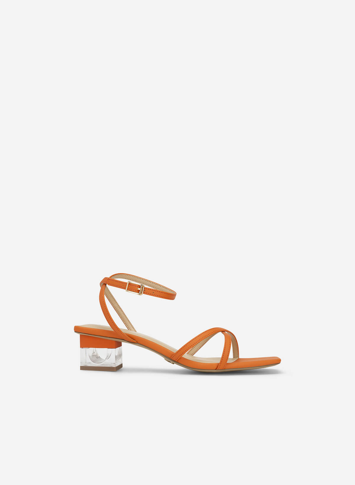 Crystal Heel Ankle Strap Sandals - PUM 0747 - Orange - vascara.com