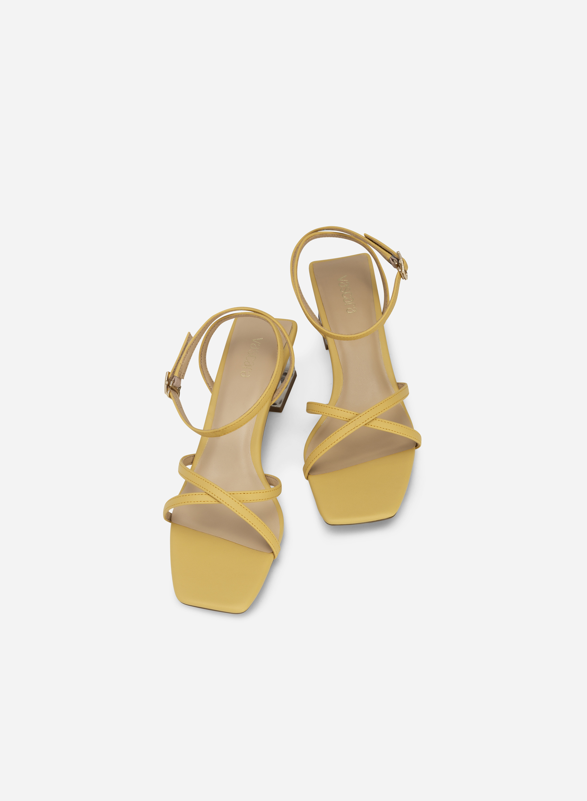 Crystal Heel Ankle Strap Sandals PUM 0747 Yellow VASCARA