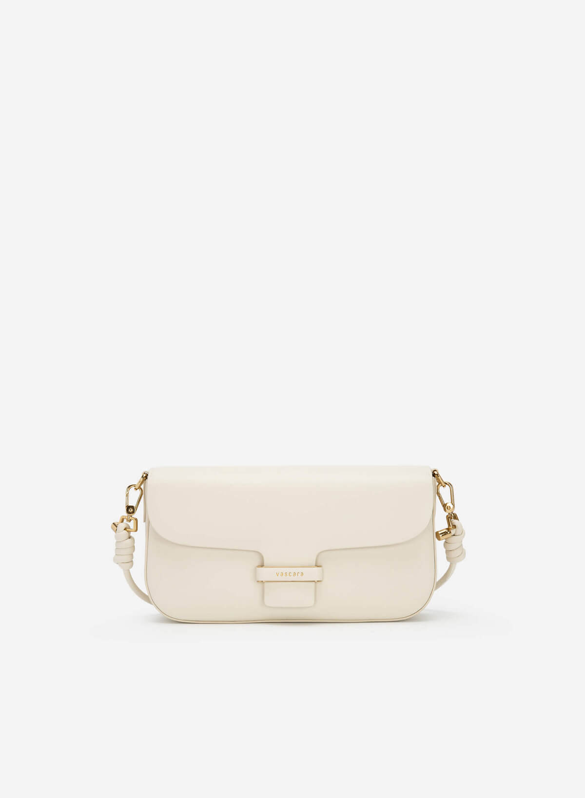 Gold Edge Lock Buckle Belt Leather Handbag - SAC 0295 - Cream | VASCARA