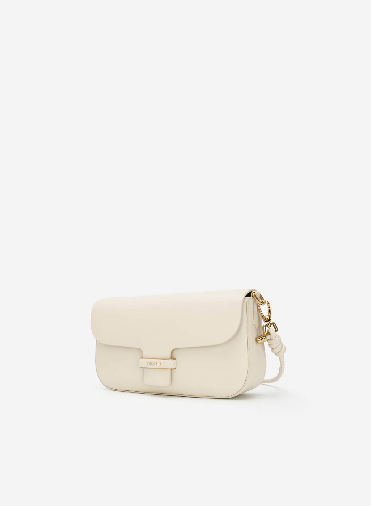 Gold Edge Lock Buckle Belt Leather Handbag - SAC 0295 - Cream - vascara.com