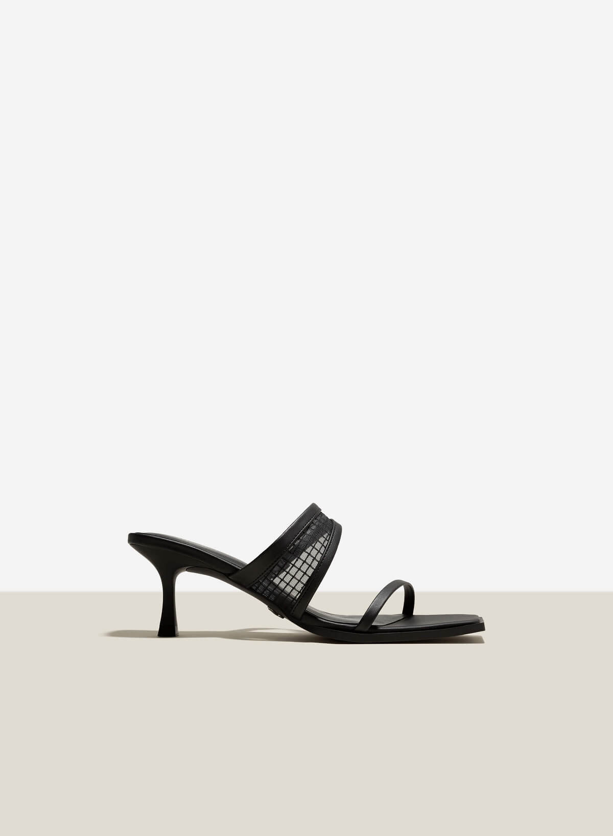 Grid-Mixed Strap Square Toe Mules - MUL 0193 - Black - vascara.com