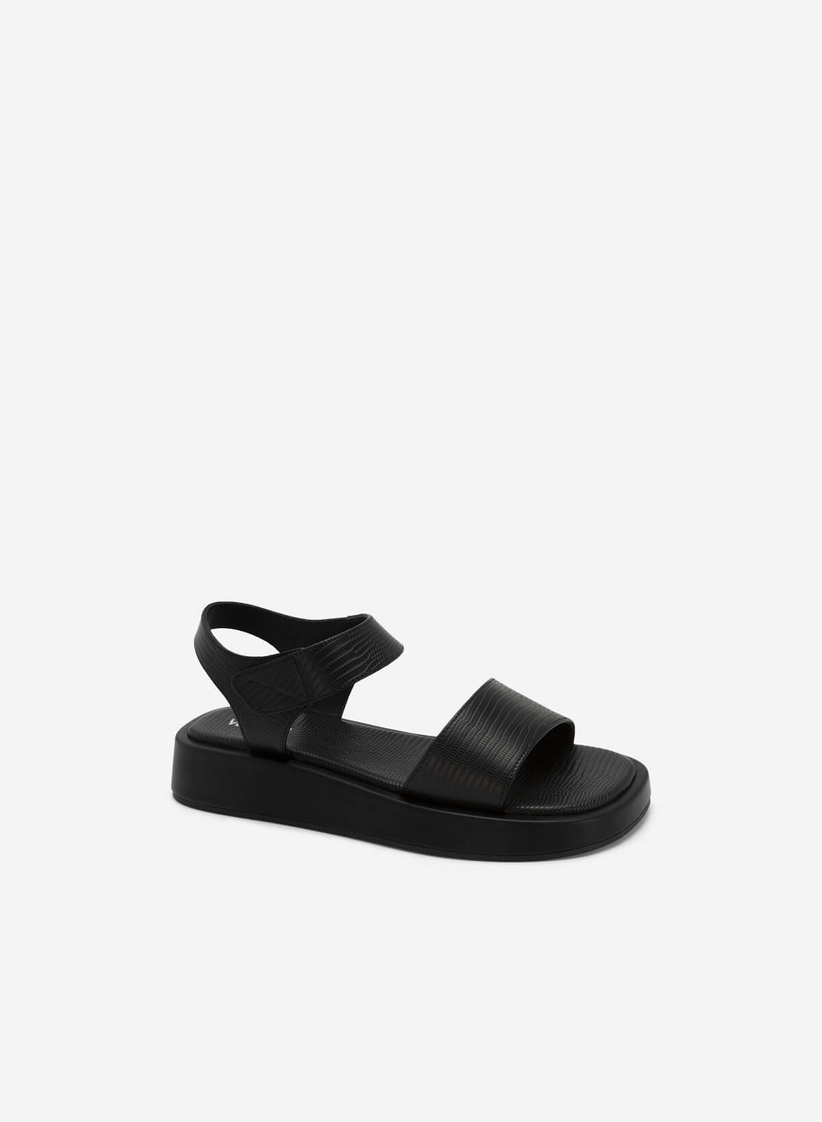 Lizard-effect Front Strap Platform Sandals - SDL 0334 - Black - vascara.com