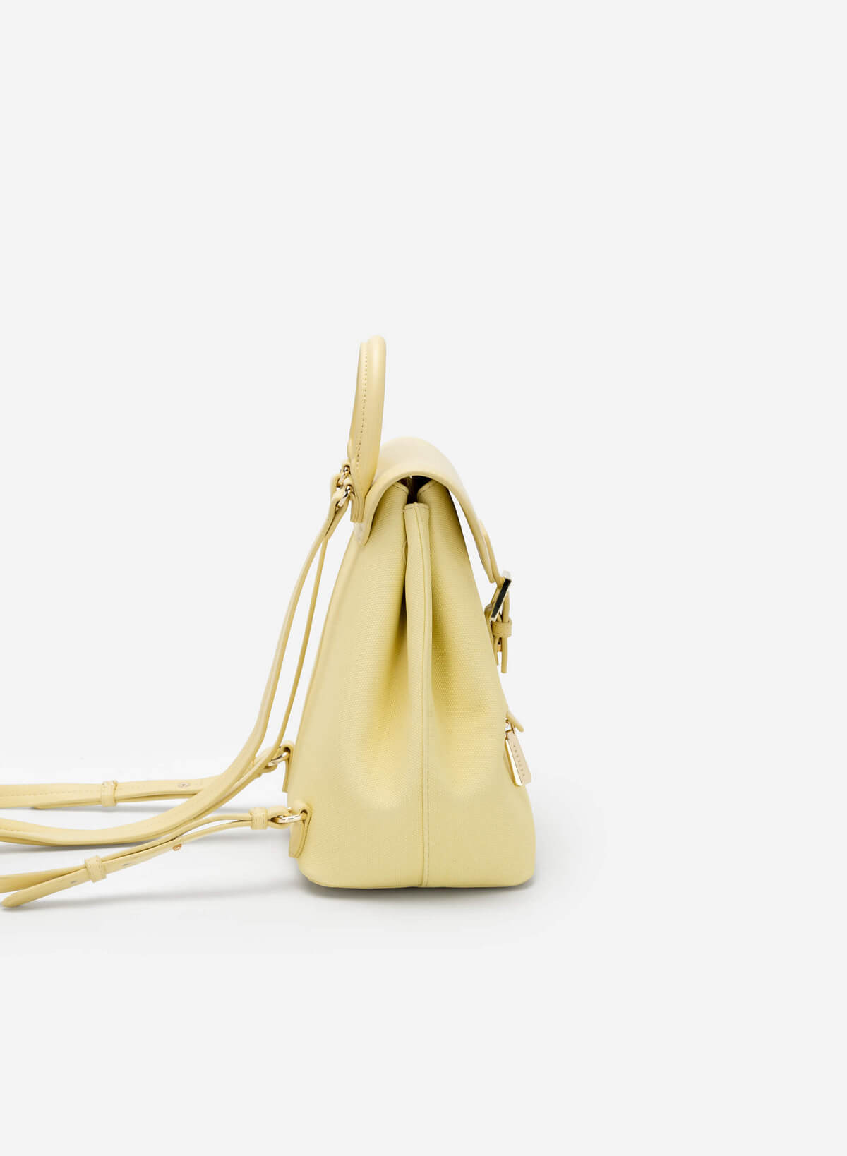 Metal Lock Flap Canvas Backpack - BAK 0178 - Light Yellow - vascara.com