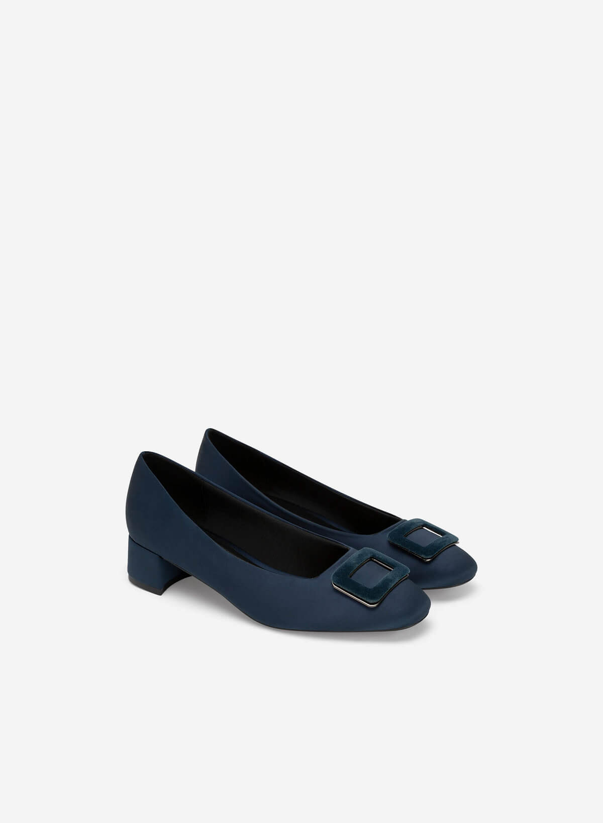 Metal Lock Velvet Décor Satin Pumps - HIG 0584 - Dark Blue - vascara.com