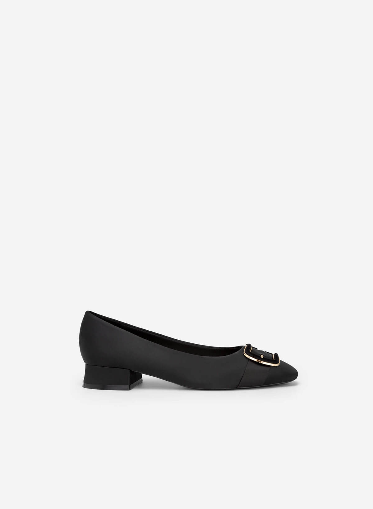 Metallic Velvet-mixed Lock Décor Satin Shoes - HIG 0550 - Black - vascara.com