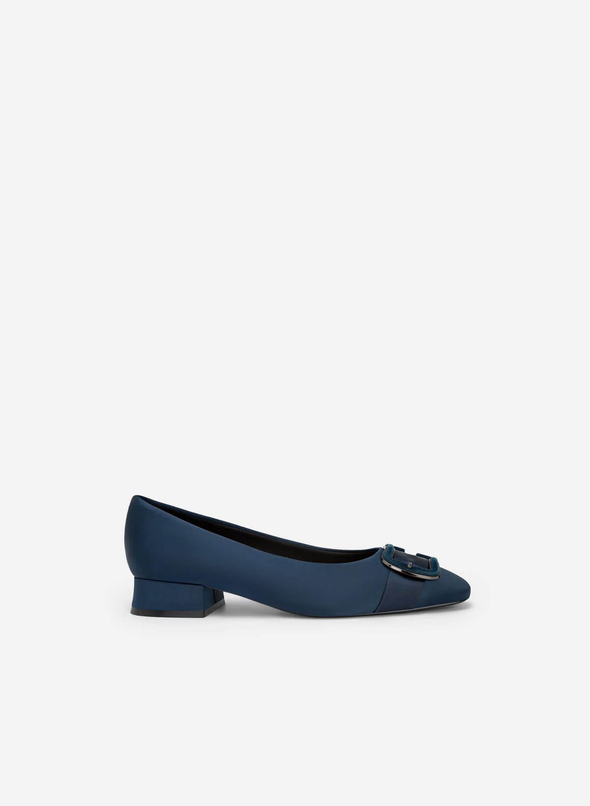 Metallic Velvet-mixed Lock Décor Satin Shoes - HIG 0550 - Dark Blue - vascara.com