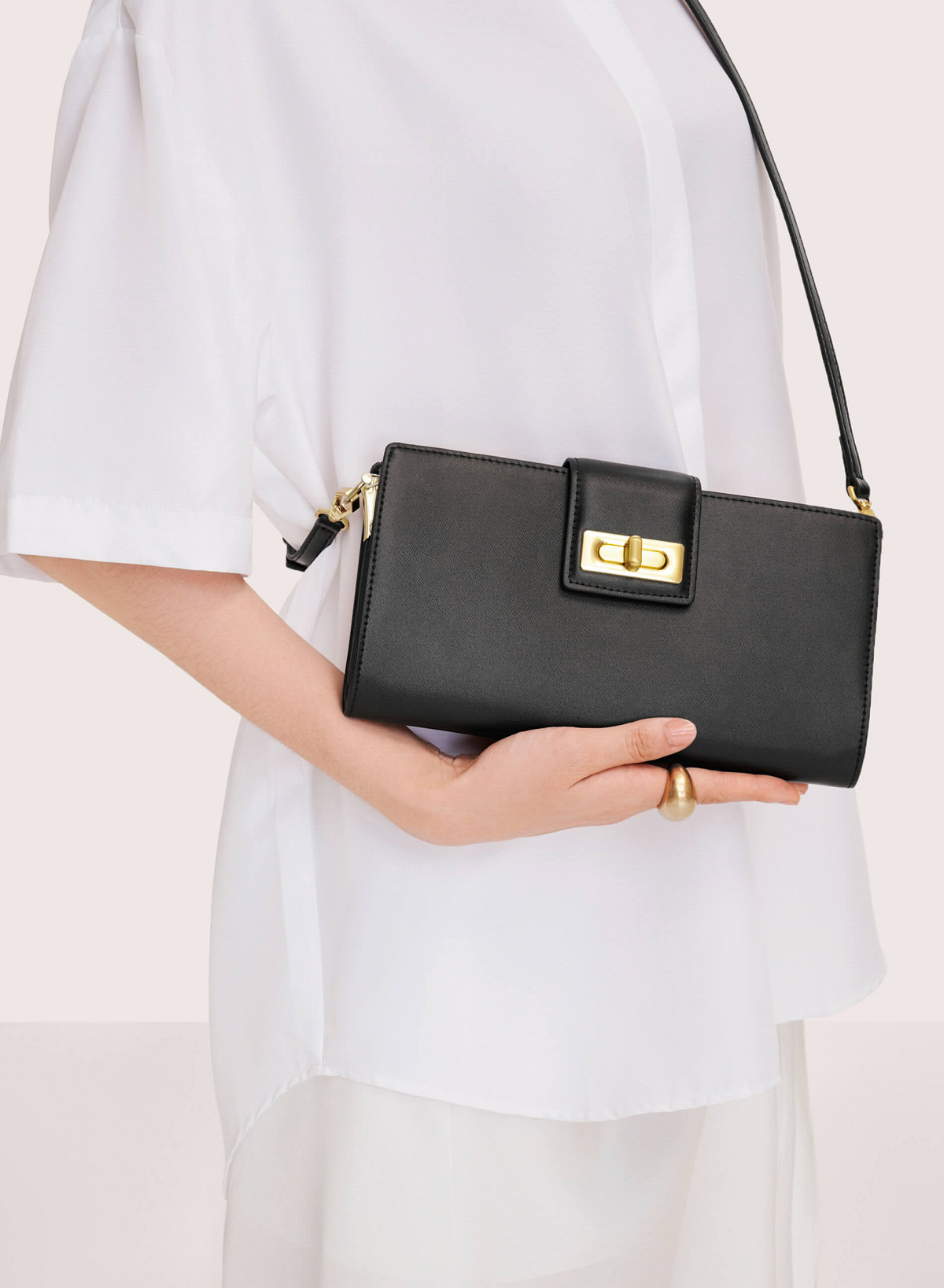 Buckle Leather Clutch - CLT 0112 - Black - vascara.com