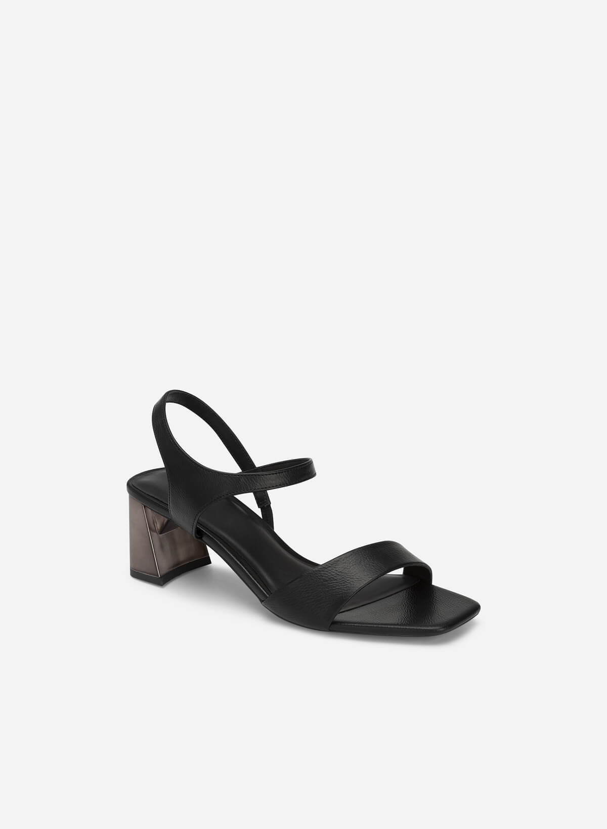 Glitter-effect Heel Square Toe Sandals - PUM 0749 - Black - vascara.com