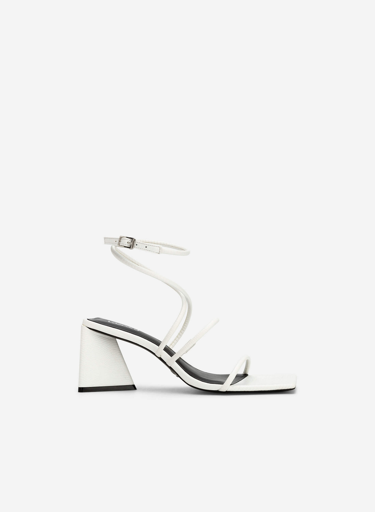 Lizard-effect Ankle Strap Block Heel Sandals - PUM 0738 - White - vascara.com