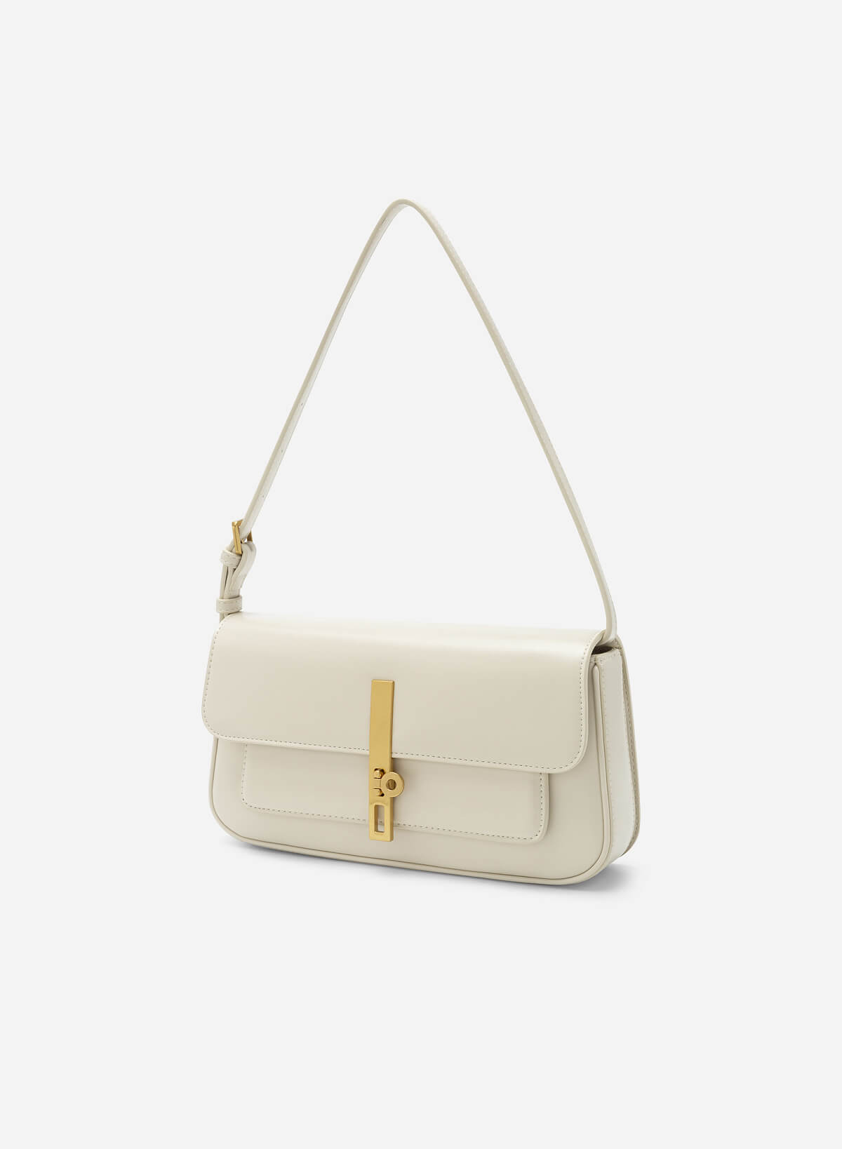 Metal Turn Lock Handbag - SAC 0313 - Cream - vascara.com