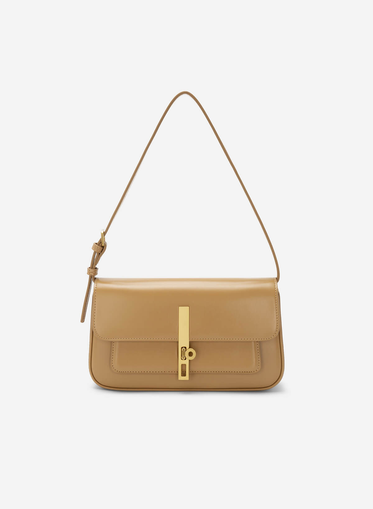 Metal Turn Lock Handbag - SAC 0313 - Light Brown - vascara.com