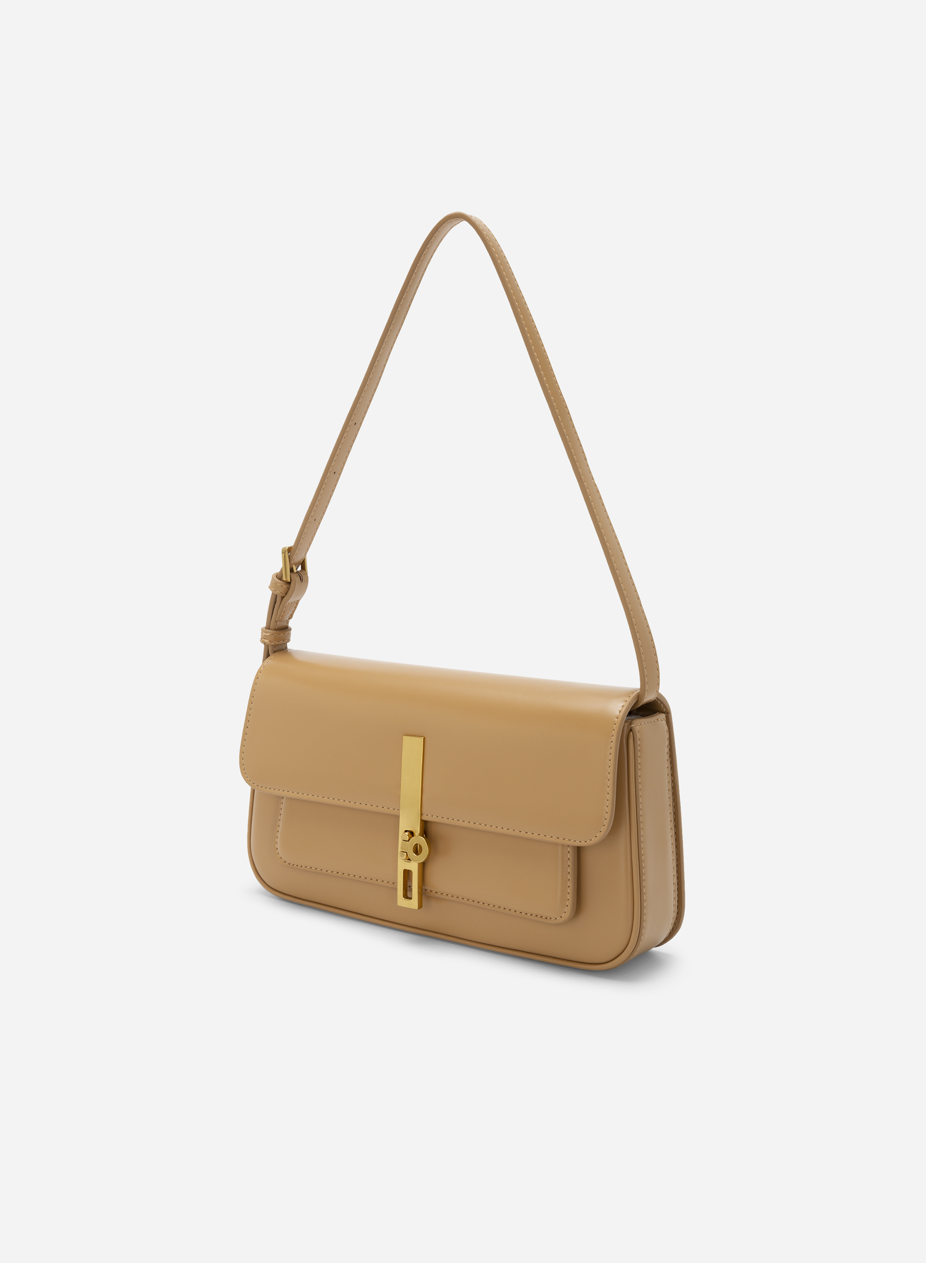 Metal Turn Lock Handbag - SAC 0313 - Light Brown | VASCARA