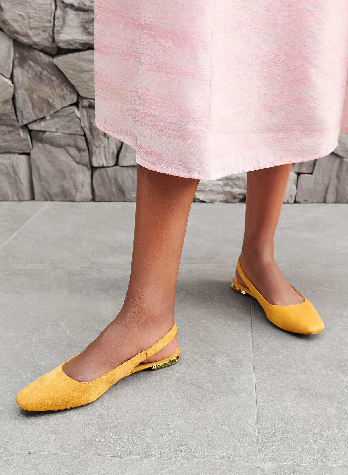 Microfiber Silver Heel Slingbacks - HIG 0572 - Yellow - vascara.com