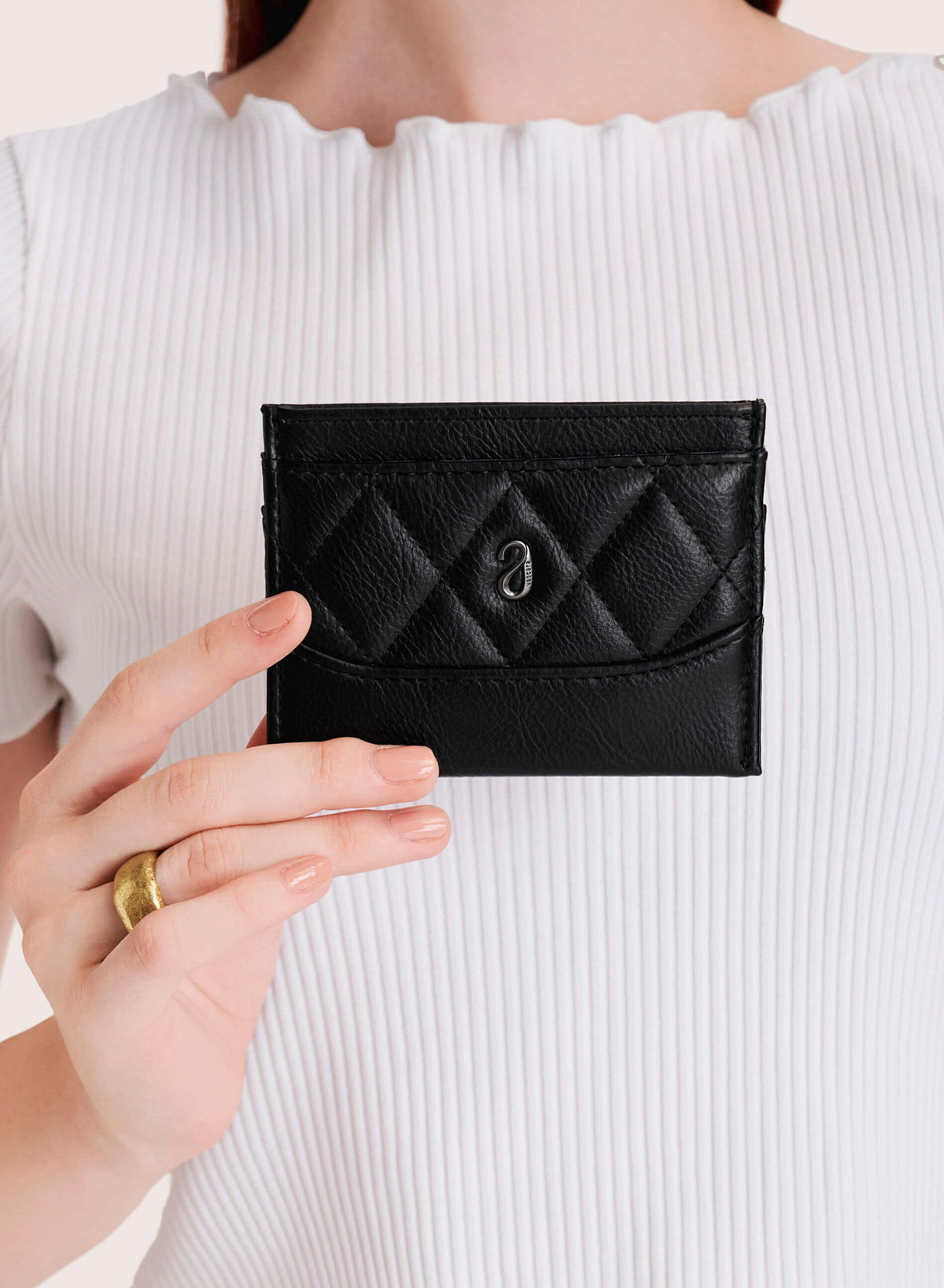 Rhombus Quilted Card Holder - WLL 0253 - Black - vascara.com