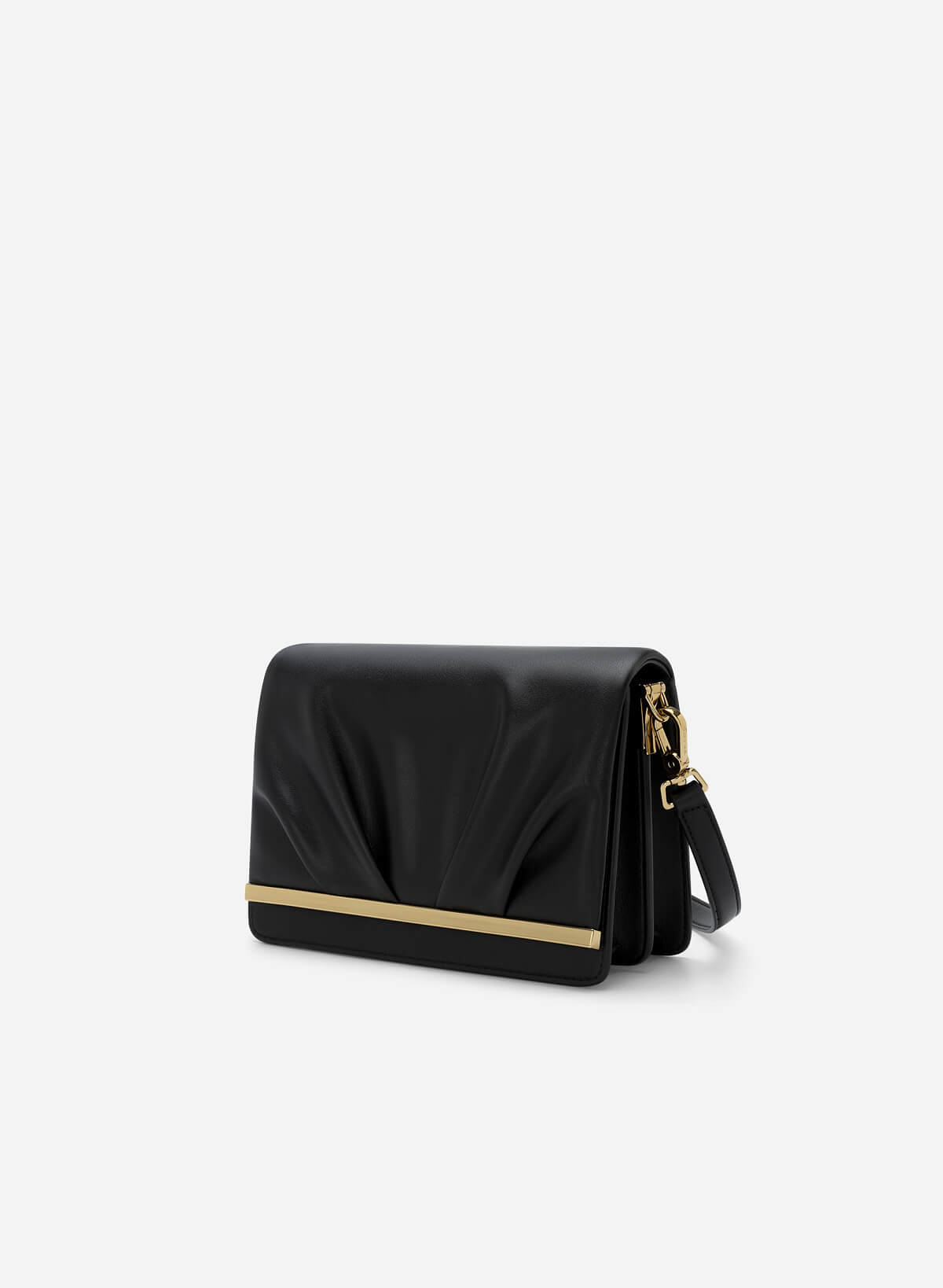 Ruched Flap Shoulder Bag - MES 0217 - Black - vascara.com