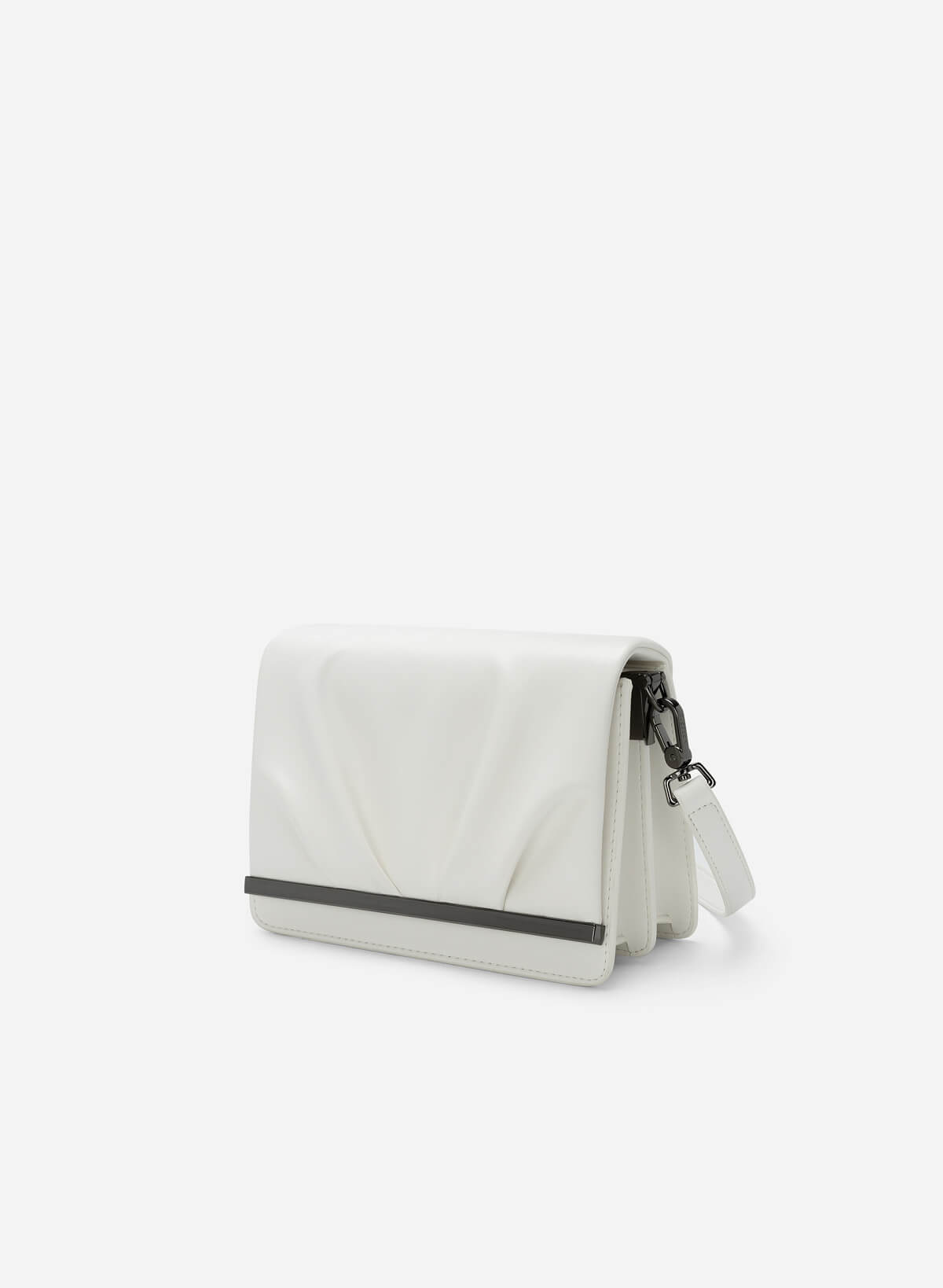 Ruched Flap Shoulder Bag - MES 0217 - White - vascara.com