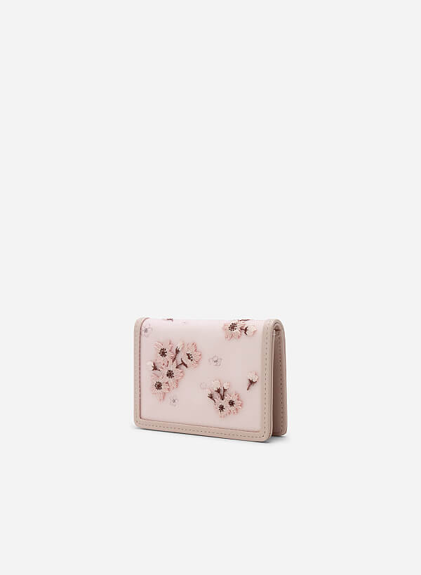 Sakura Embroidered Flap Wallet - WLL 0257 - Light Pink - VASCARA