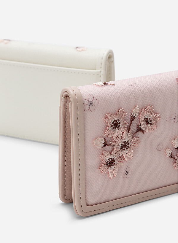 Sakura Embroidered Flap Wallet - WLL 0257 - Light Pink - VASCARA