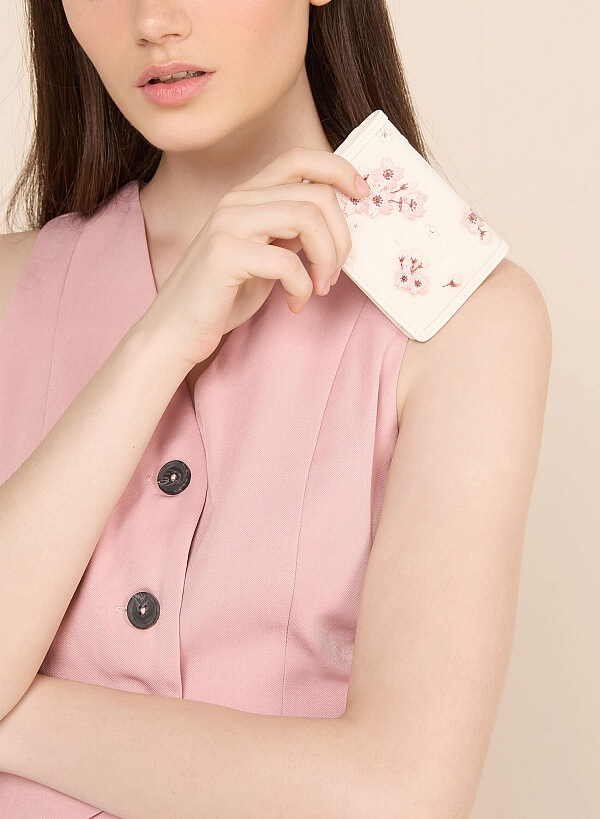 Sakura Embroidered Flap Wallet - WLL 0257 - White