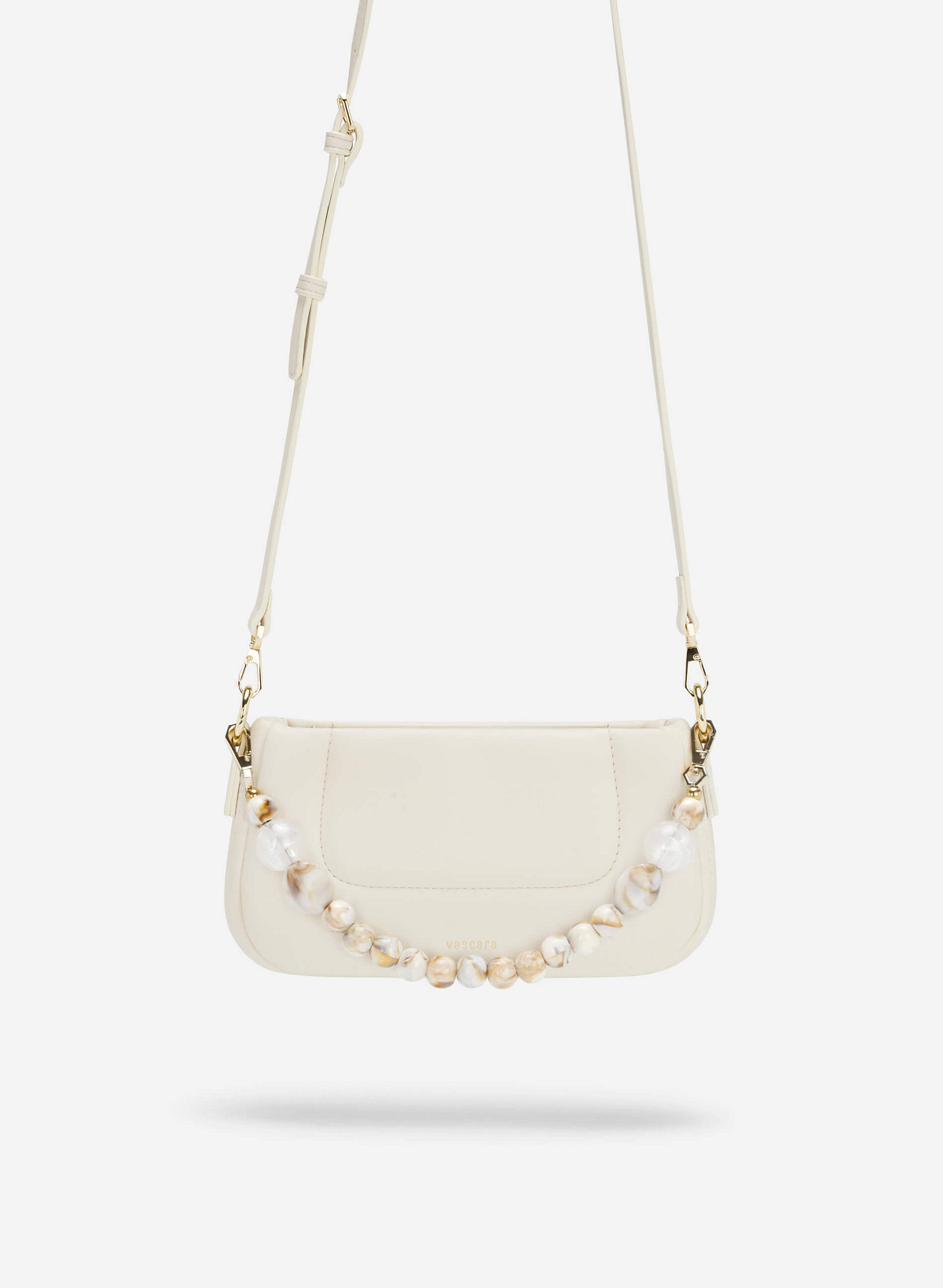 Stone Beaded Handle Handbag - TTE 0109 - Cream - vascara.com