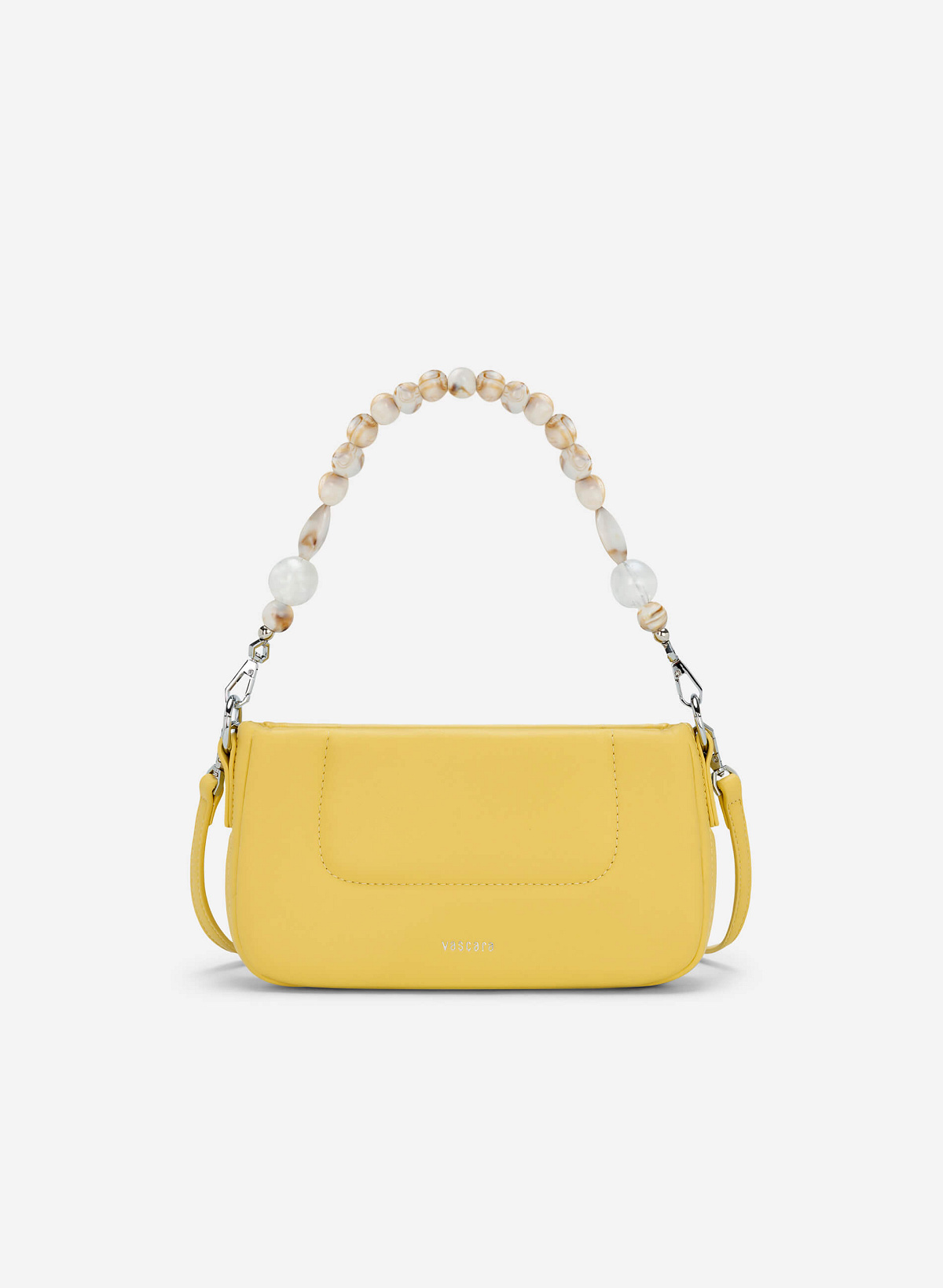 Stone Beaded Handle Handbag - TTE 0109 - Light Yellow - vascara.com