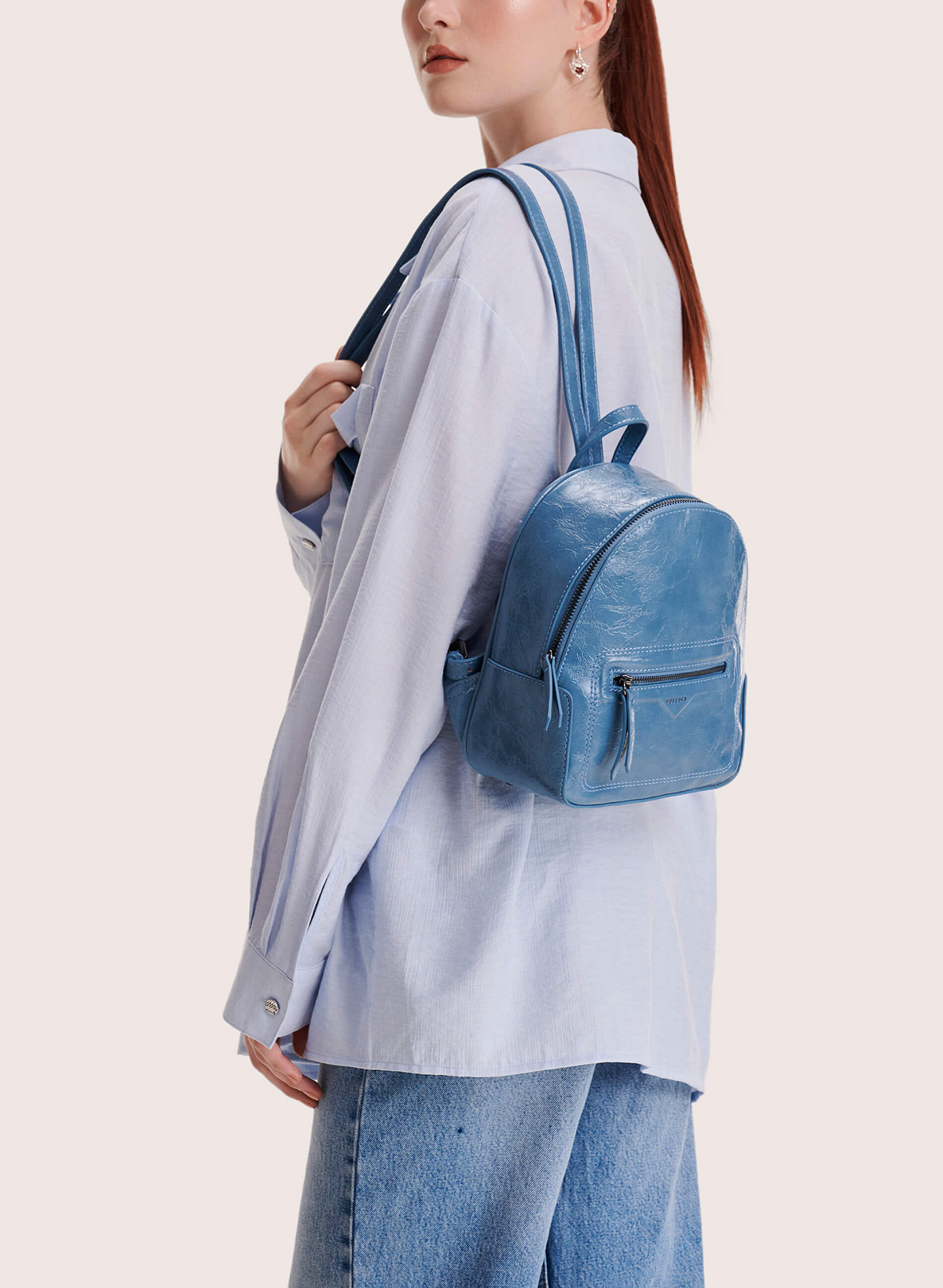 Zipper Décor Mini Backpack - BAK 0179 - Blue - vascara.com