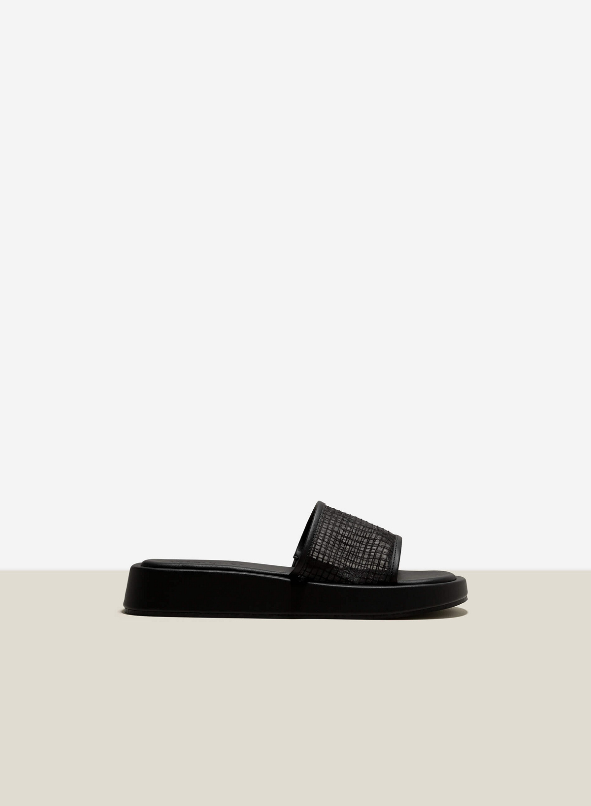 Grid-Mixed Platform Strap Slippers - FLI 0193 - Black - vascara.com