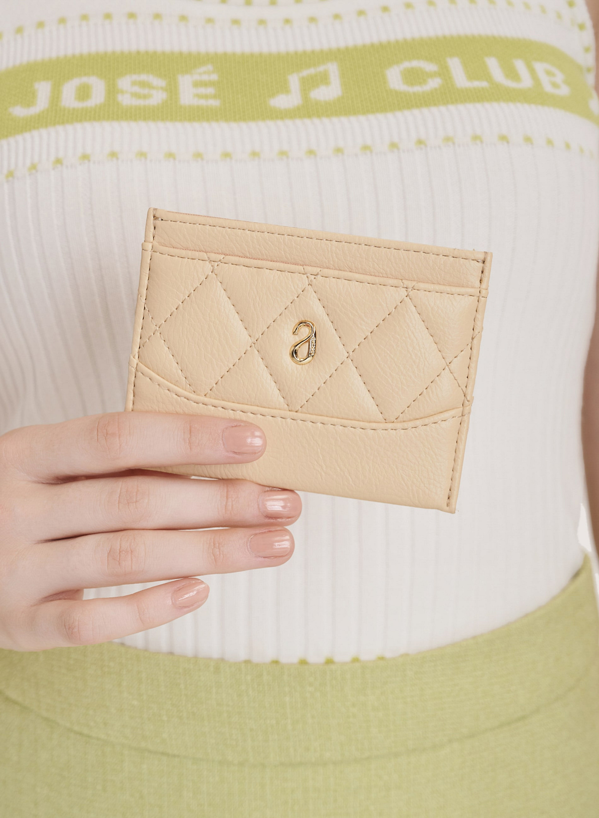 Rhombus Quilted Card Holder - WLL 0253 - Light Yellow - vascara.com