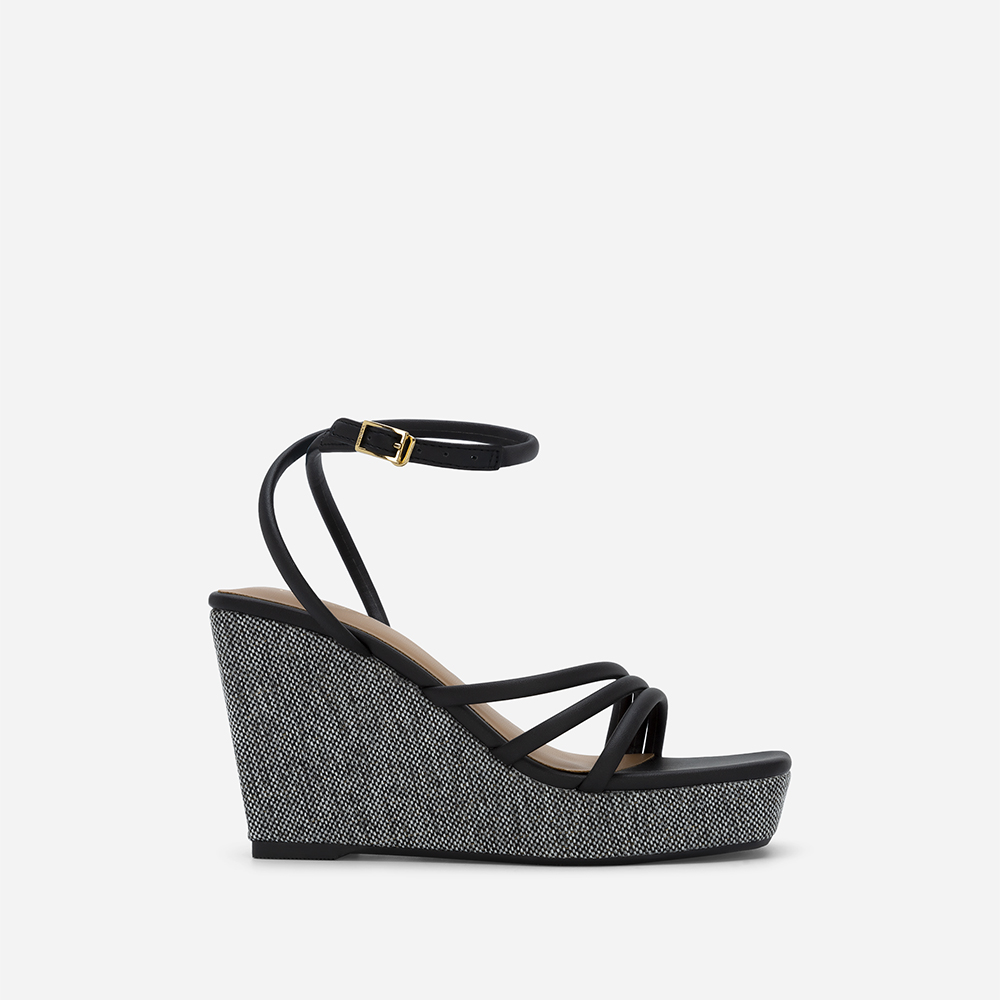 Skinny Strap Wedge Heel Sandals - PLA 0435 - Black - vascara.com