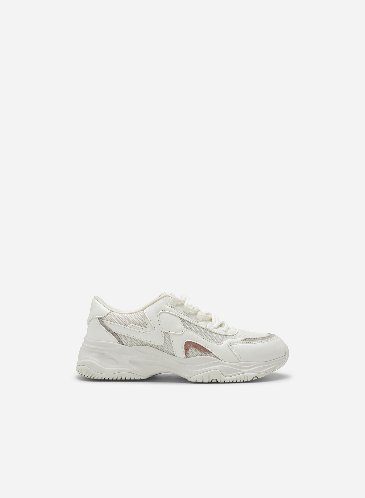 Suede Décor Chunky Sneakers - SNE 0058 - White - vascara.com