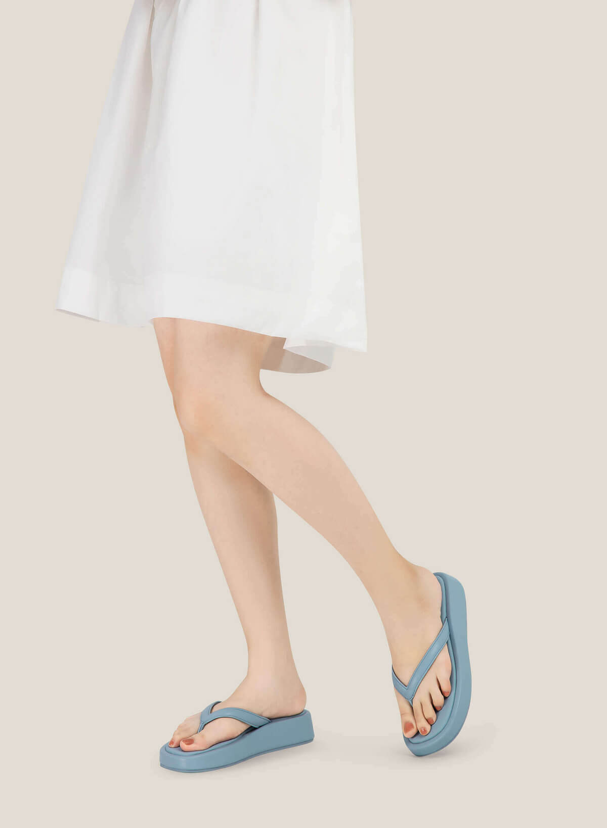 Canvas-Effect Platform Flip Flops - FLI 0192 - Light Blue - vascara.com