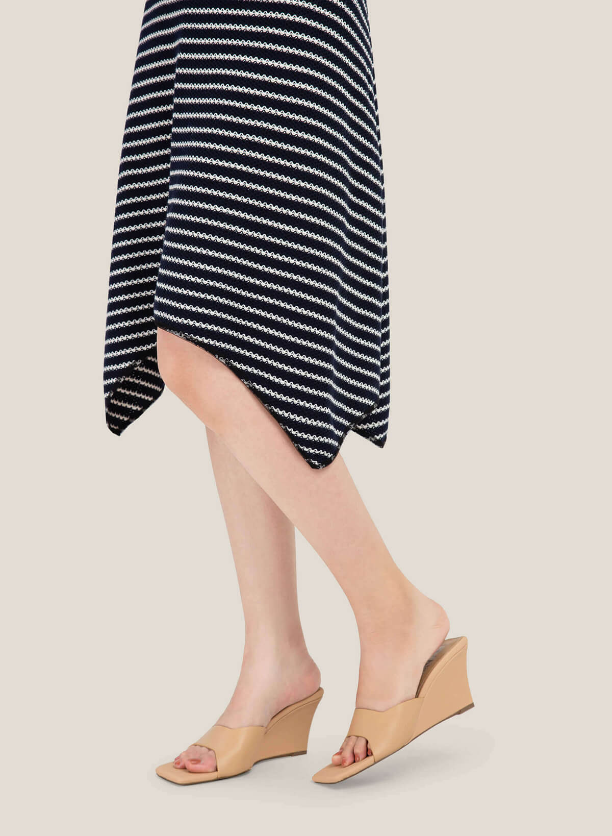 Canvas-Effect Wedge Heel Mules - WED 0056 - Beige - vascara.com