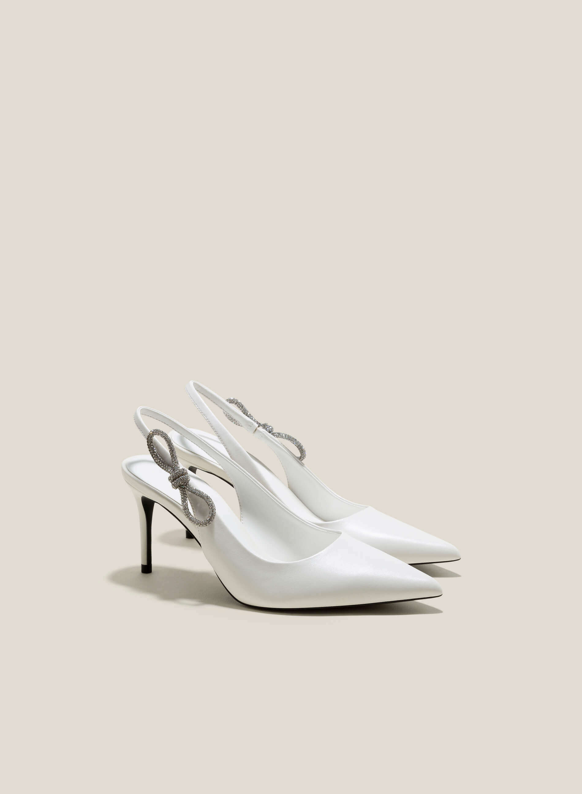 Crystal Bow Pointed Toe Slingbacks Hig 0596 White Vascara