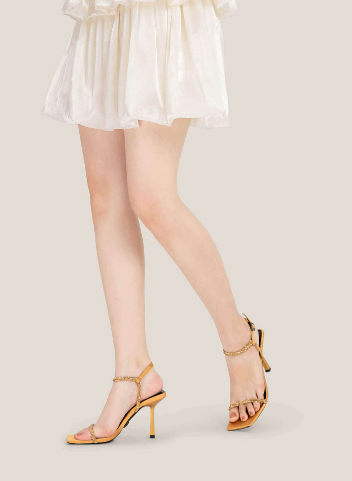 Crystal Strap High Heel Sandals - PUM 0751 - Yellow - vascara.com